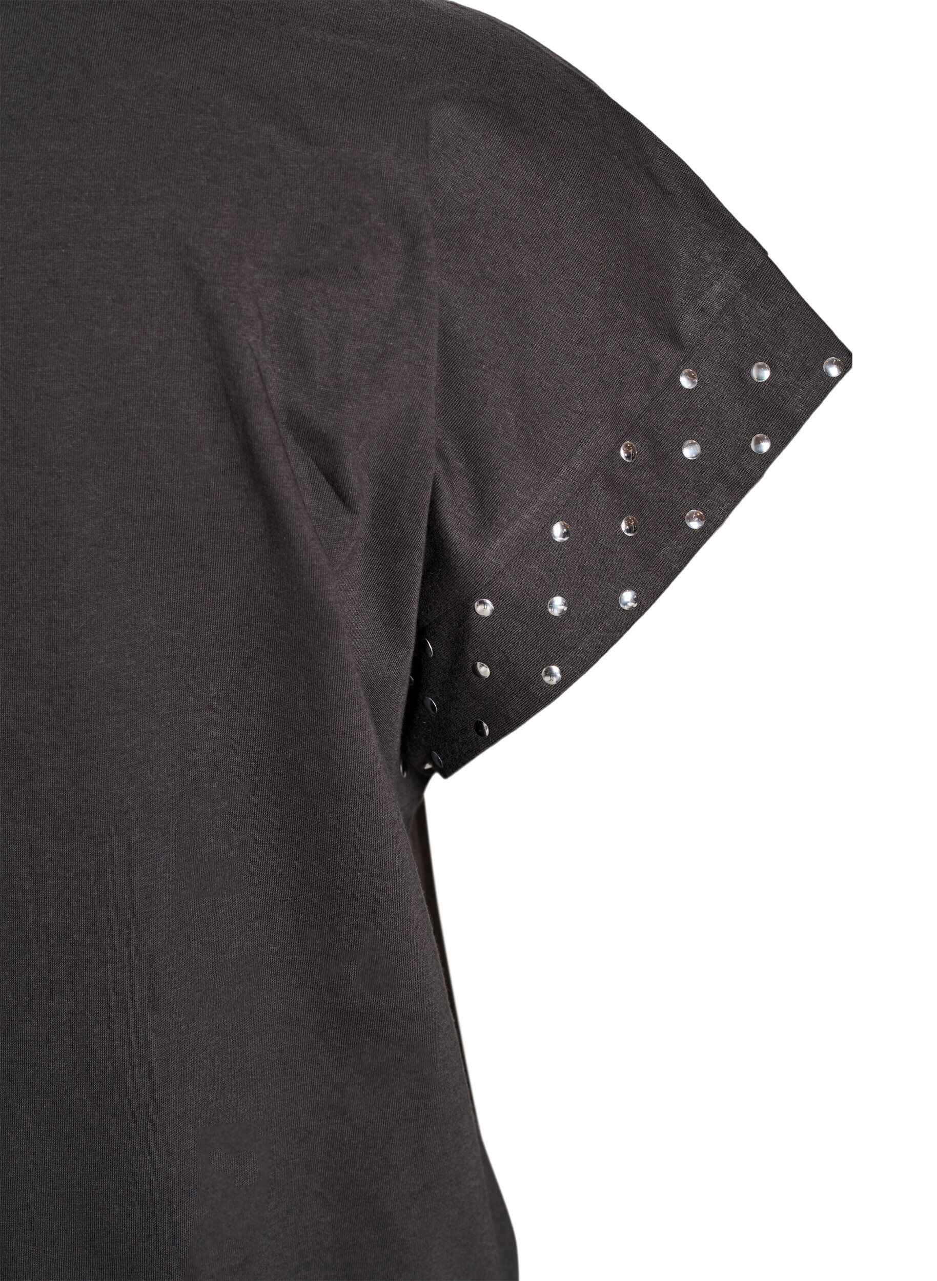 Zizzi T-Shirt aus Bio-Baumwolle mit Nieten, Grau, Packshot image number 3
