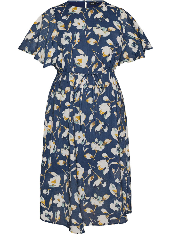 Robe longue avec manches papillon et taille &agrave; nouer, Bleu, Packshot image number 0