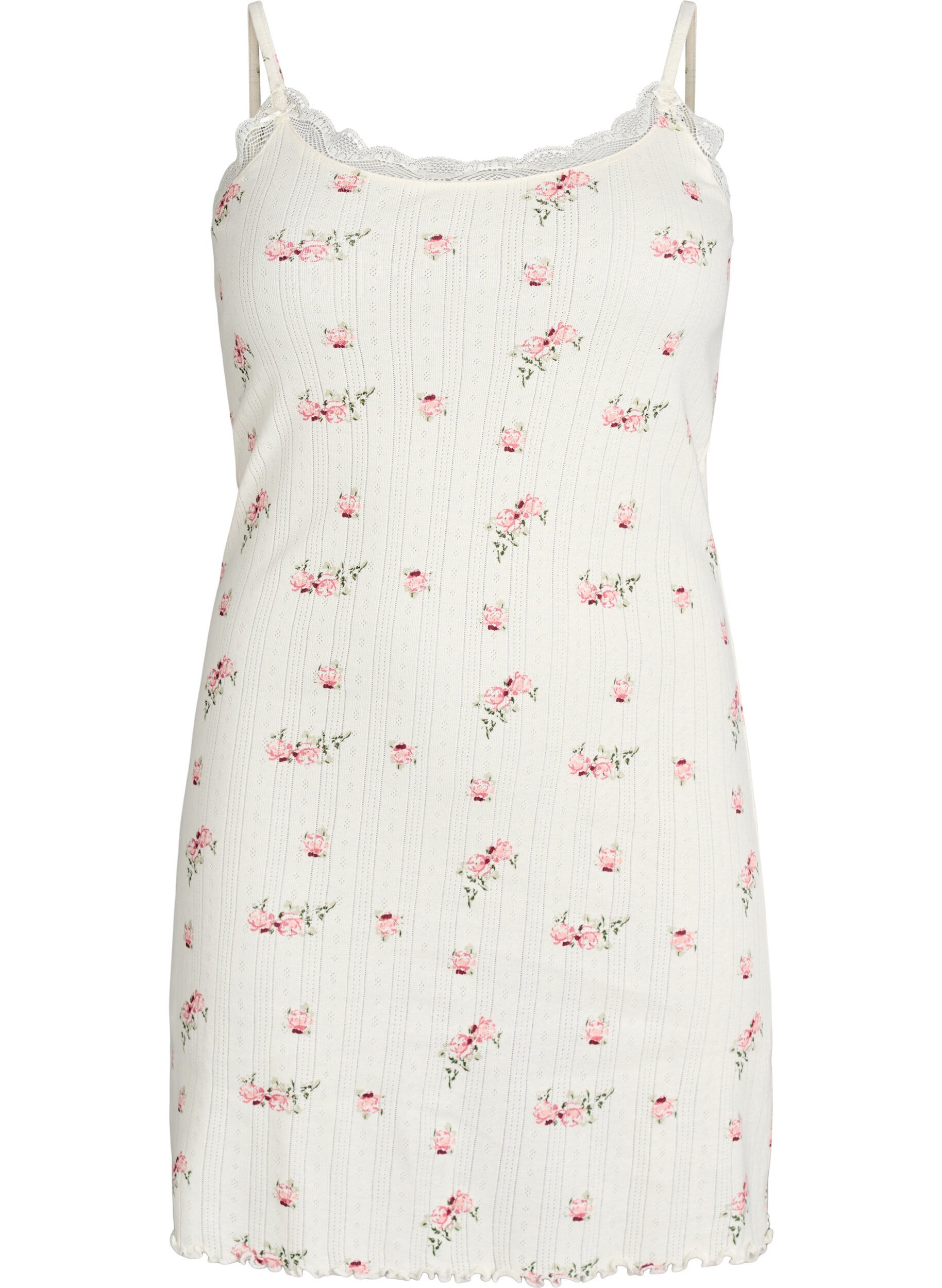 Zizzi Chemise de nuit &agrave; fines bretelles et motif textur&eacute;, Vanille, Packshot image number 0