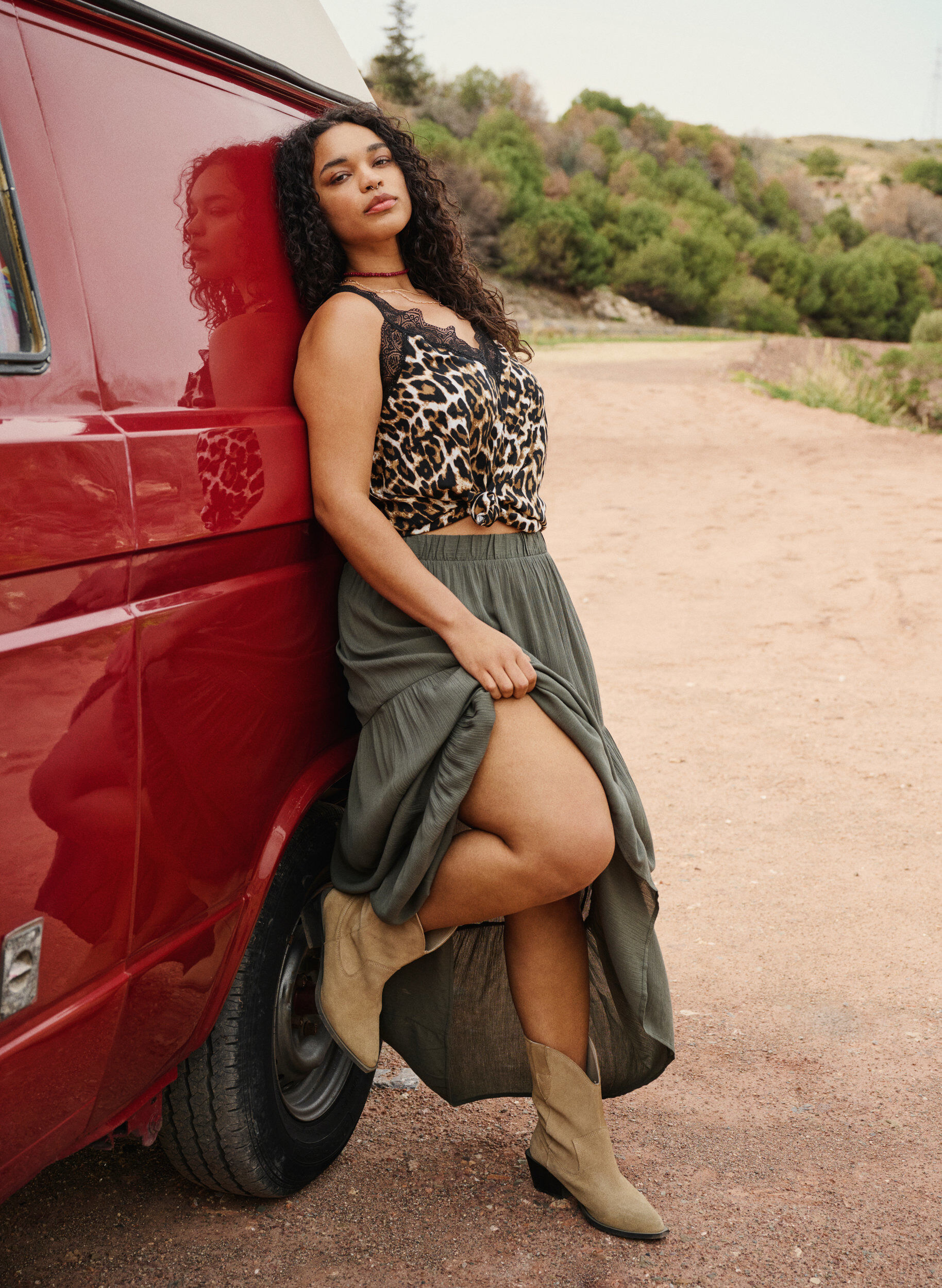 Zizzi Langer Rock mit Gummizug am Bund, Gr&uuml;n, Image image number 0