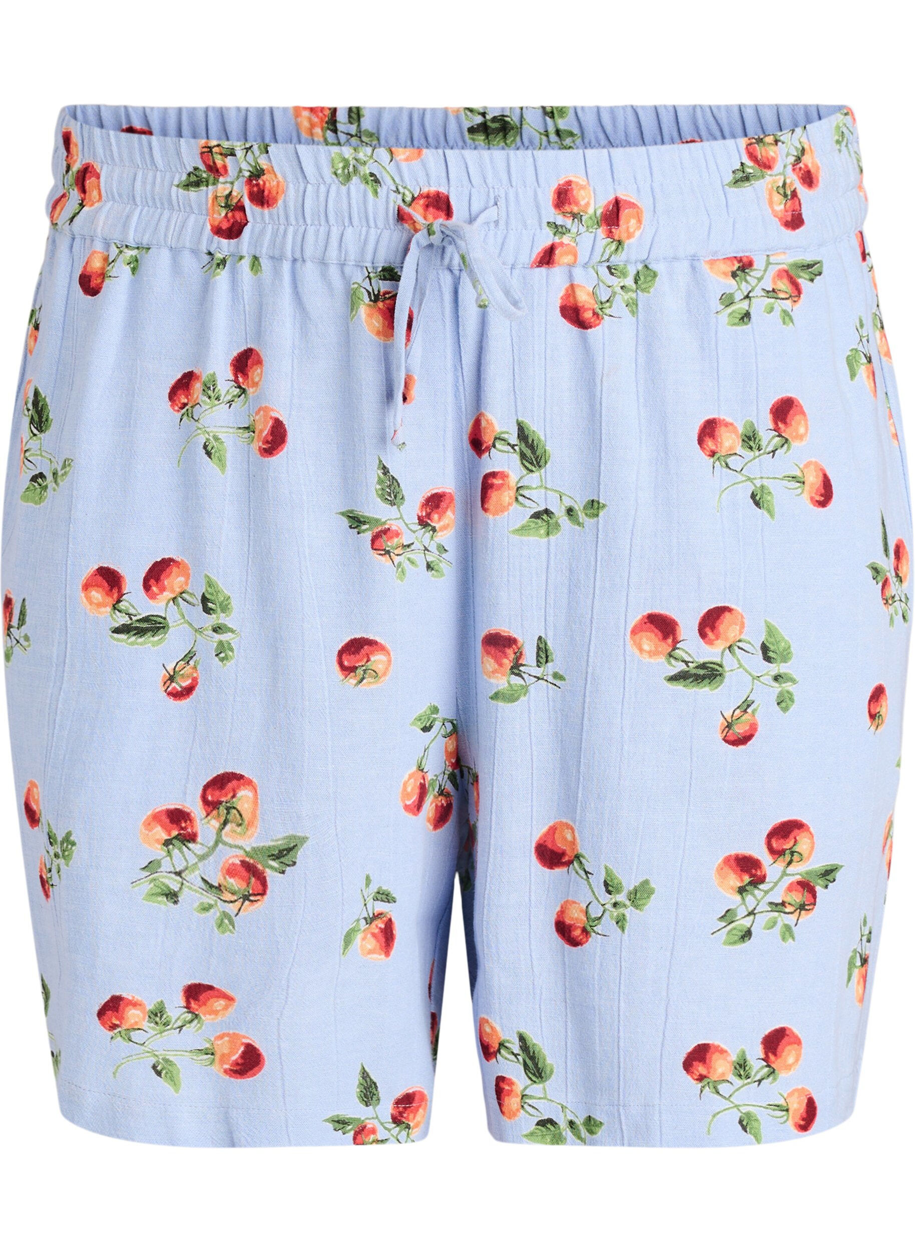 Short taille haute en coton &agrave; imprim&eacute; tomates