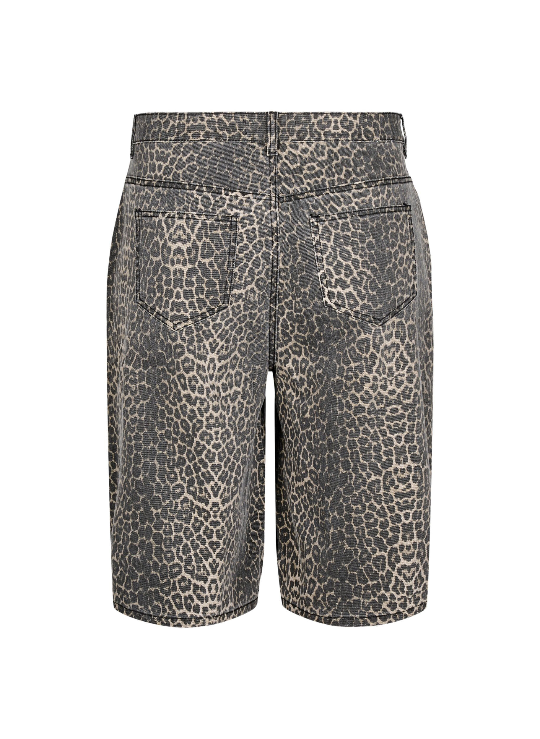 ZizziBermuda en jean avec imprim&eacute; l&eacute;opard, Marron, Packshot image number 1
