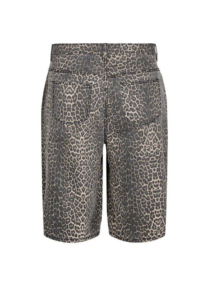 Bermuda en jean avec imprim&eacute; l&eacute;opard, Marron, Packshot image number 1
