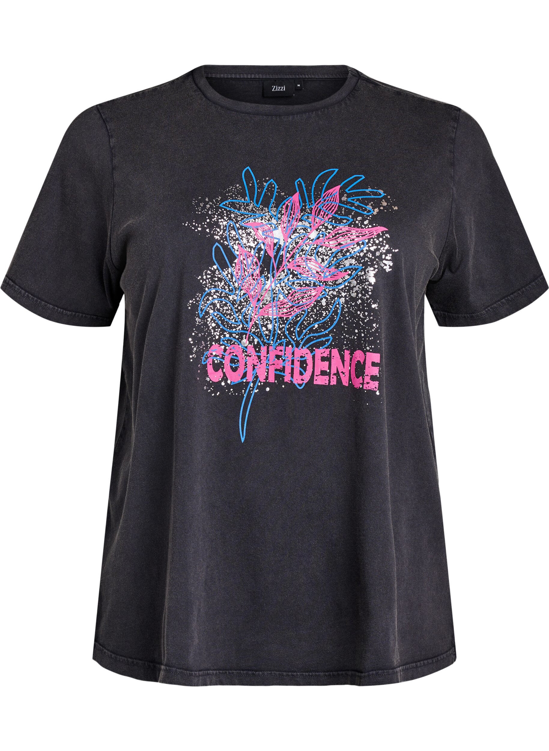 Zizzi T-Shirt aus Bio-Baumwolle mit coolem Print, Grau, Packshot image number 0