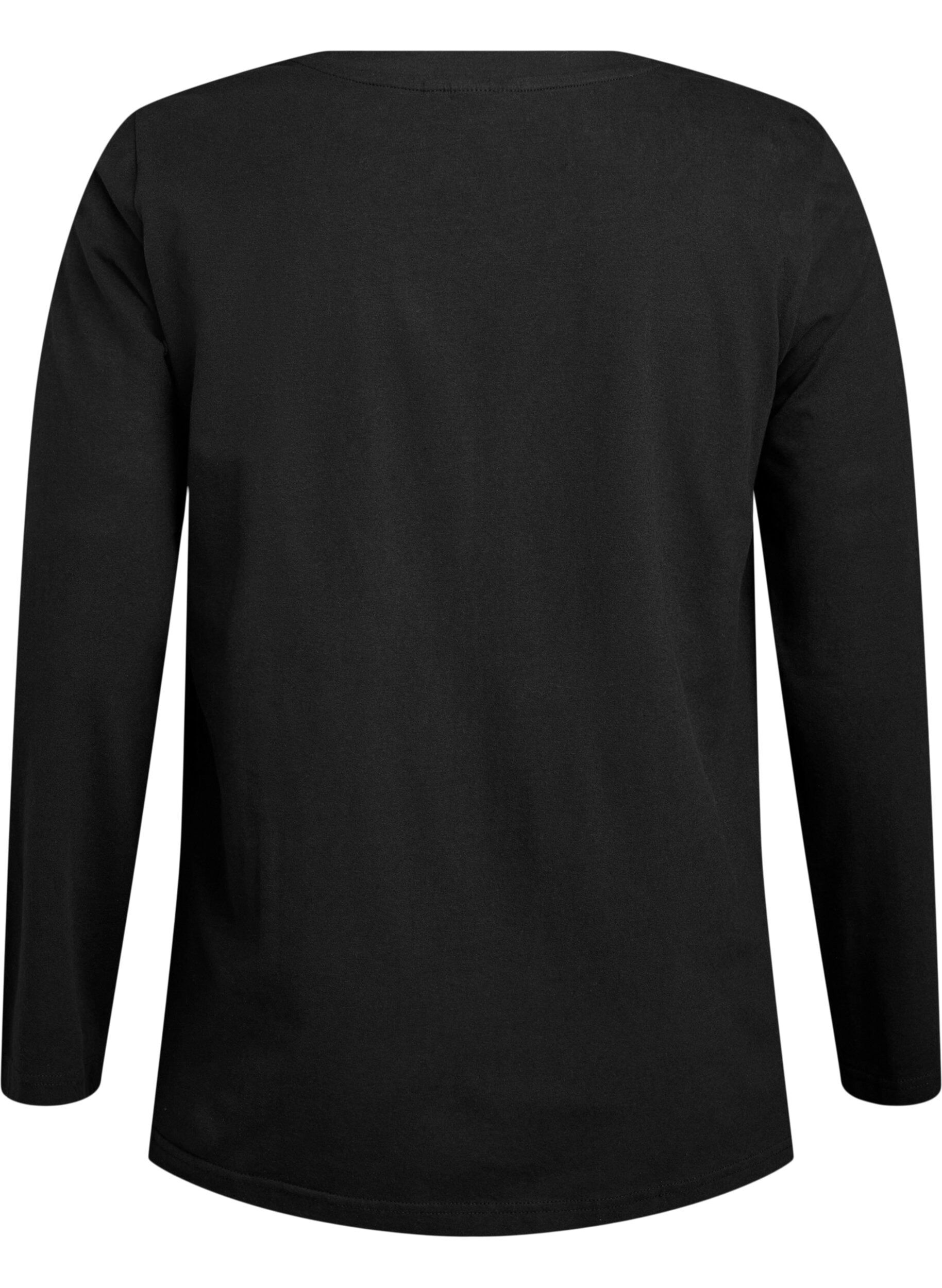 Zizzi Basic Top aus Jersey mit langen &Auml;rmeln, Schwarz, Packshot image number 1