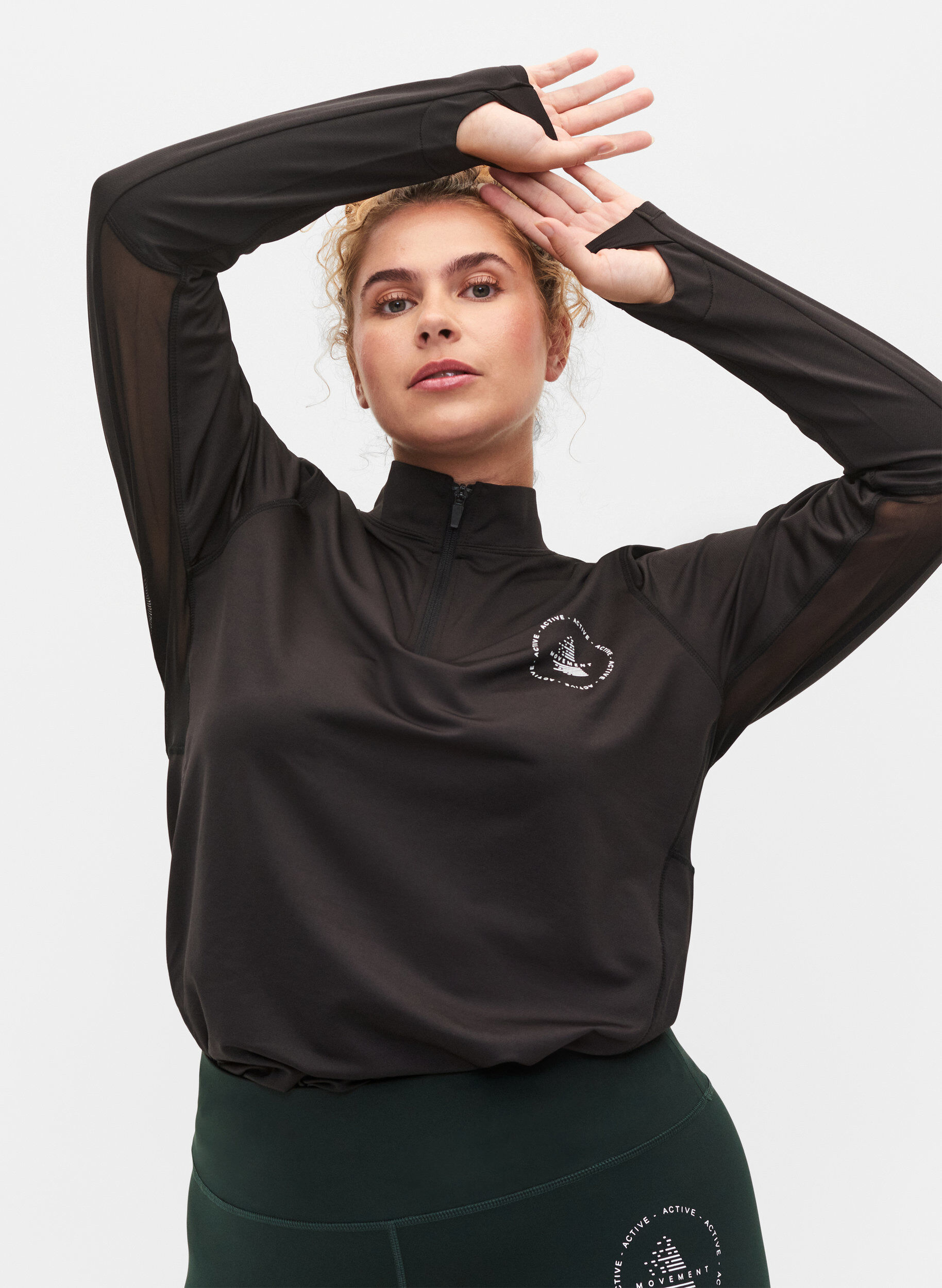 Zizzi Hochgeschlossenes Sporttop mit Rei&szlig;verschluss, Black, Model image number 2
