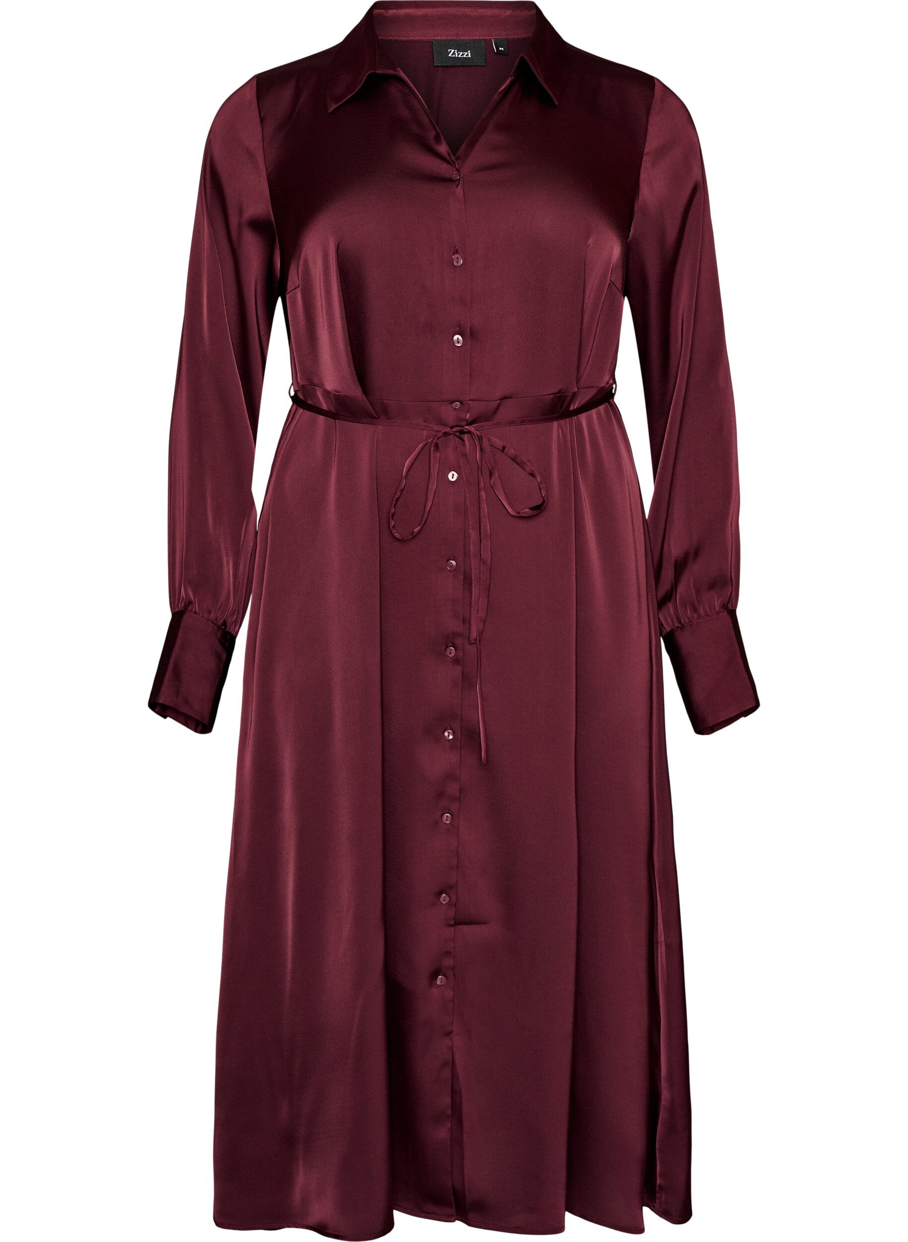 ZizziRobe chemise en satin avec une ceinture &agrave; nouer, Bordeaux, Packshot image number 0