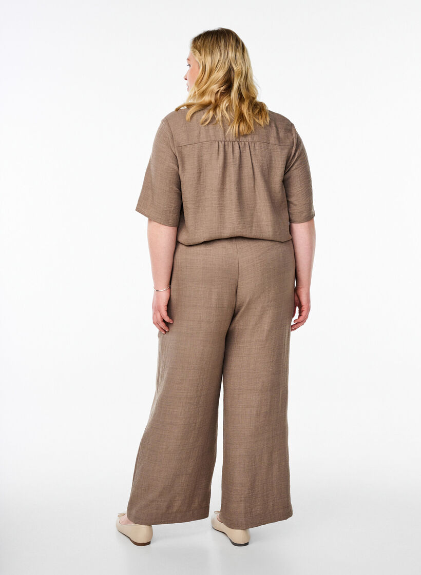Pantalon ample avec ceinture élastique et poches, Marron, Model image number 1