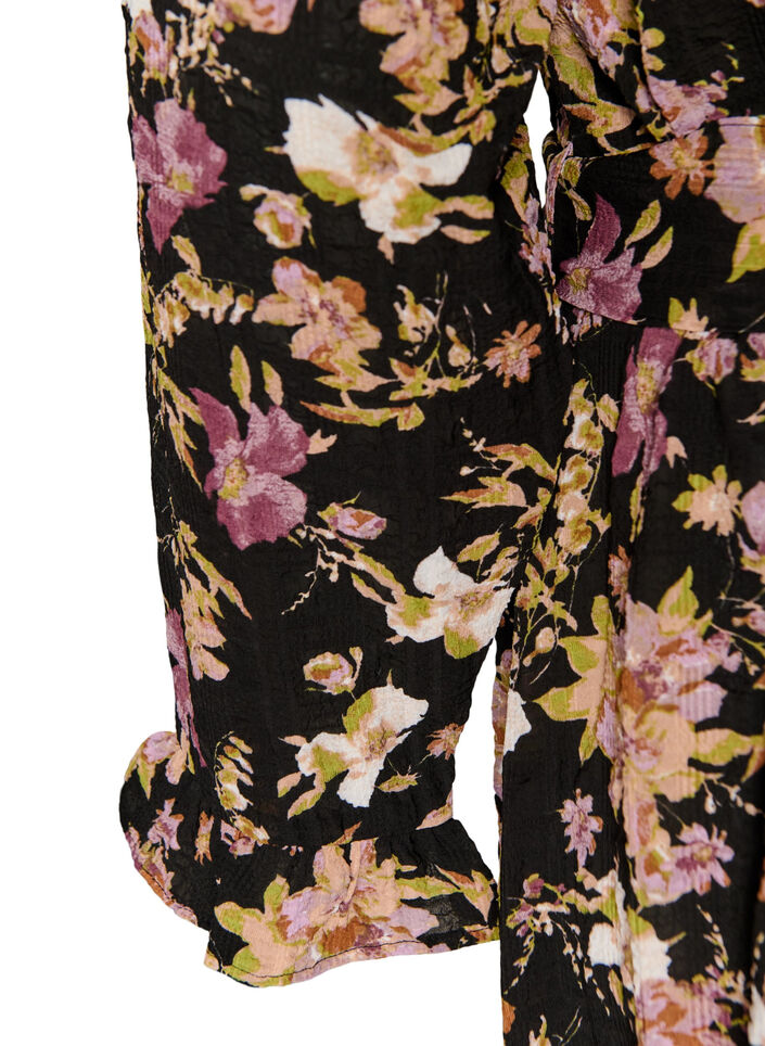 Midikleid mit gebl&uuml;mtem Print und abnehmbarem Bindeg&uuml;rtel, Schwarz, Packshot image number 3