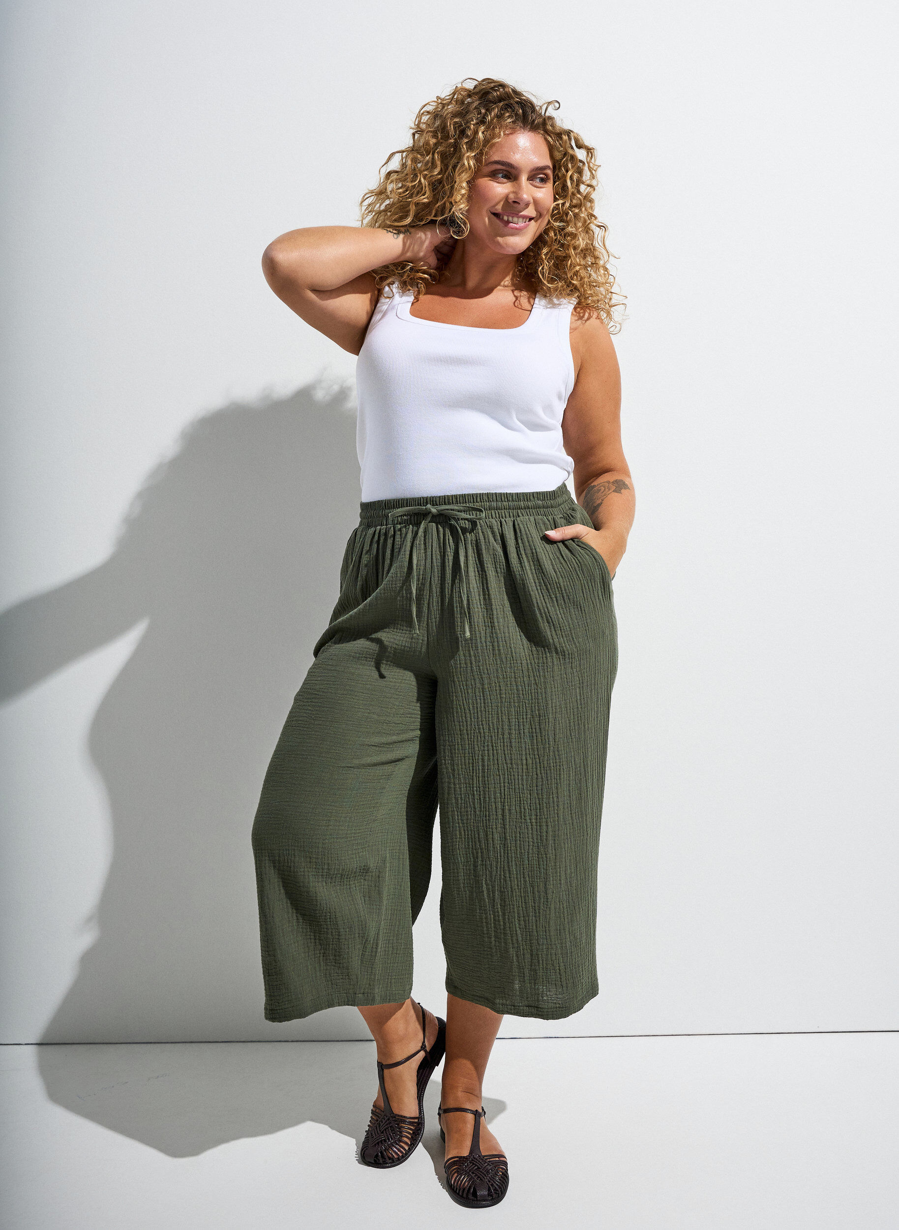 Culotte-Hose aus Baumwollmusselin mit hohem Bund