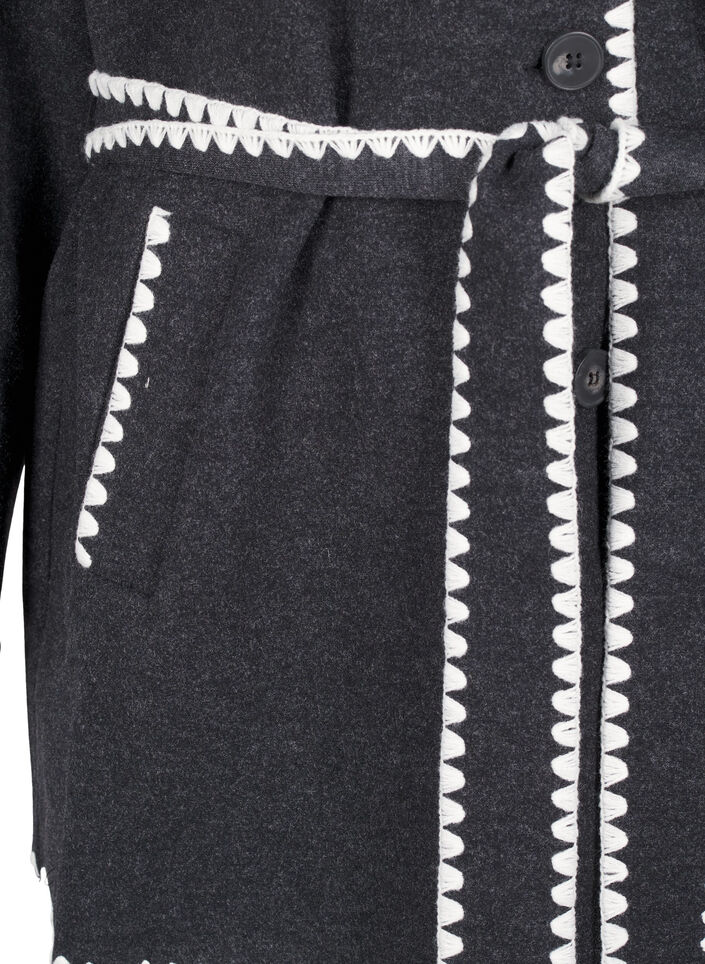 Mantel mit kontrastfarbenen Rändern, Dark Grey Melange, Packshot image number 3