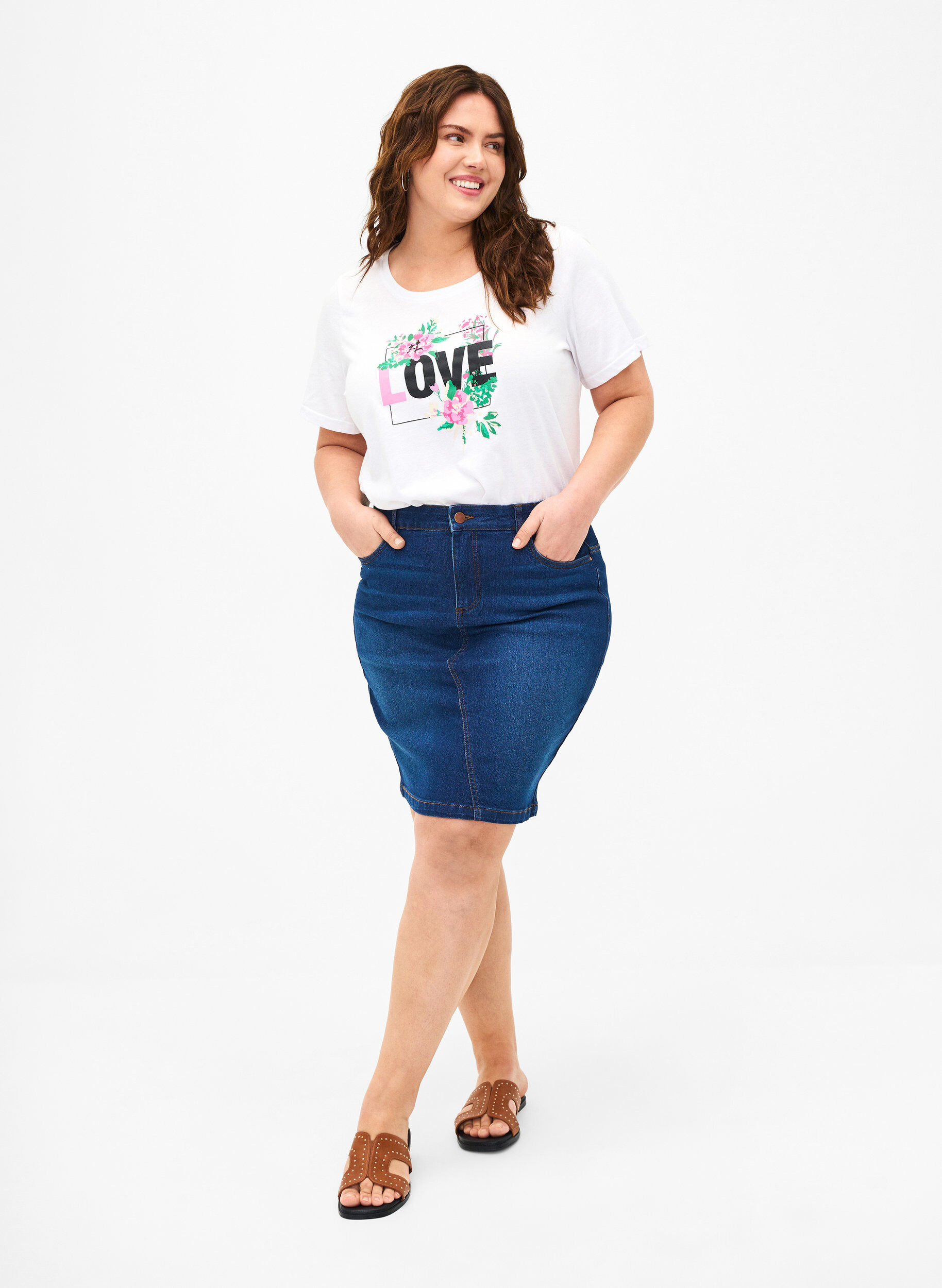 Zizzi FLASH - T-Shirt mit Motiv, Bright White Love, Model image number 2