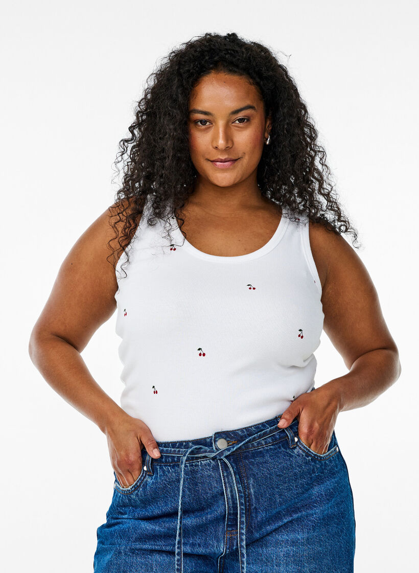 Haut ajust&eacute; avec motif, Blanc, Model image number 0