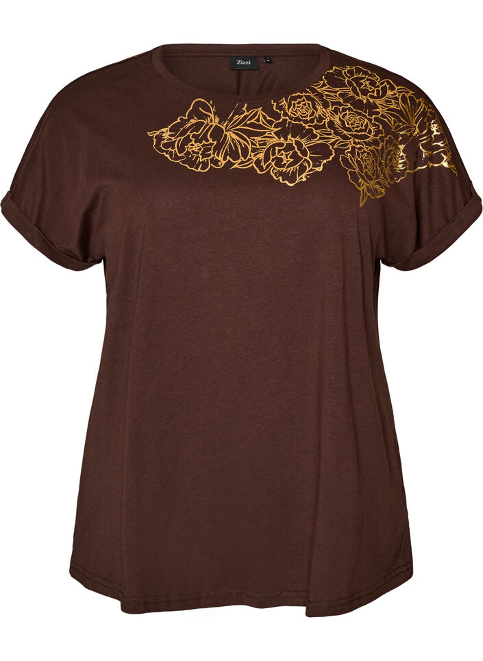 T-Shirt aus Baumwolle mit Blumenprint, Braun, Packshot image number 0