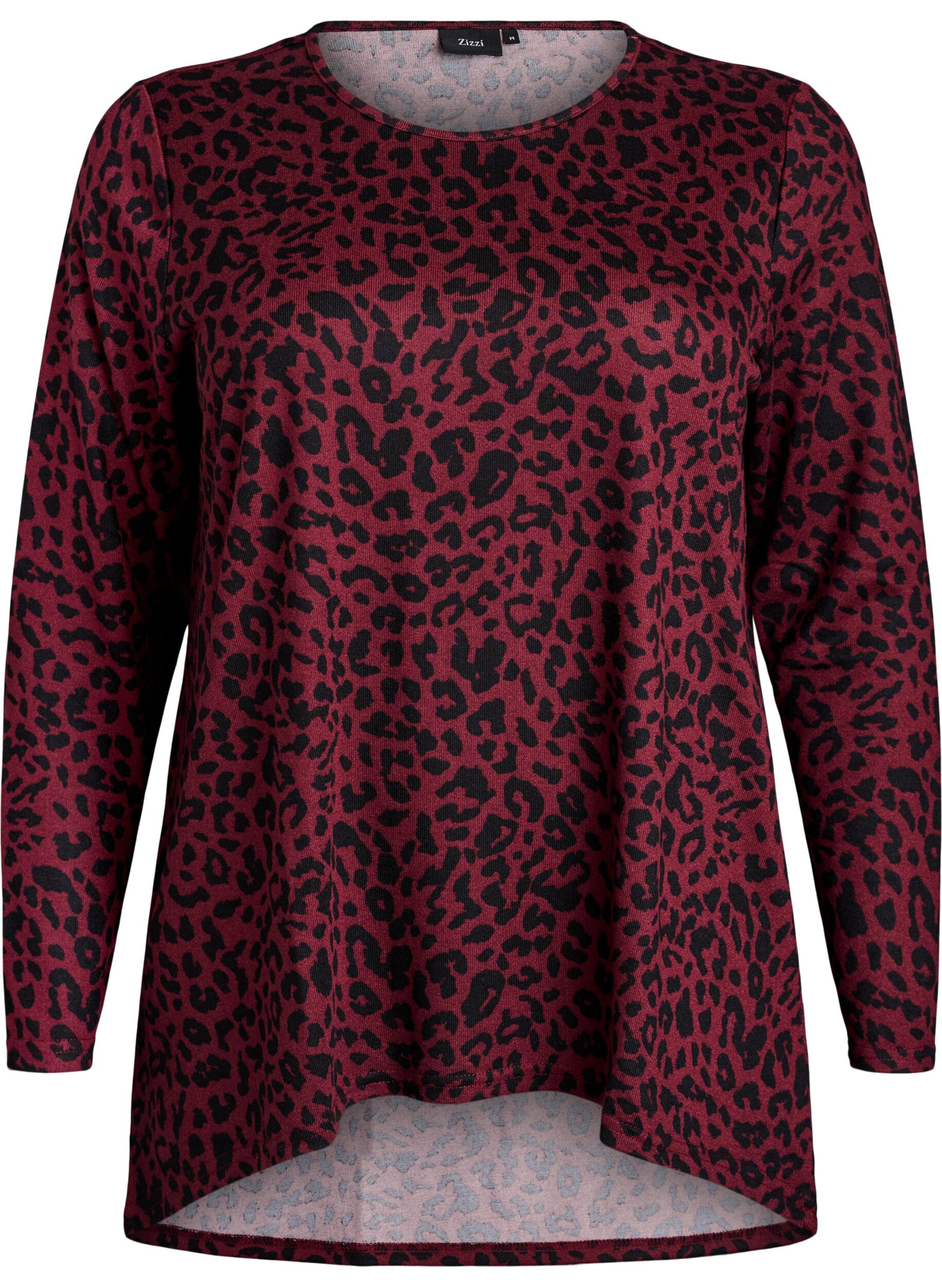 ZizziBluse mit Leopardenmuster und langen &Auml;rmeln, Dunkles Bordeaux, Packshot image number 0