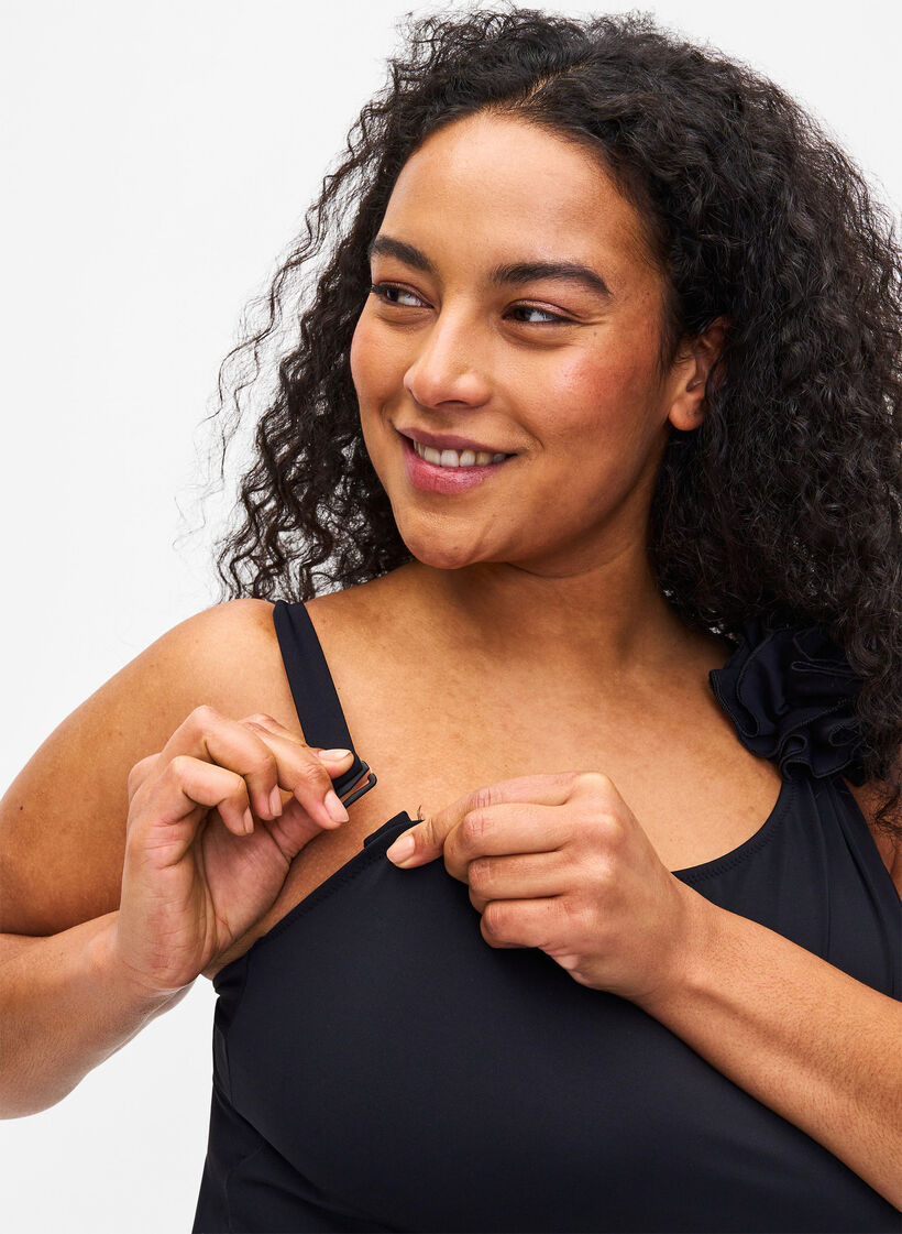 Badeanzug mit asymmetrischem Ausschnitt, Black, Model image number 3