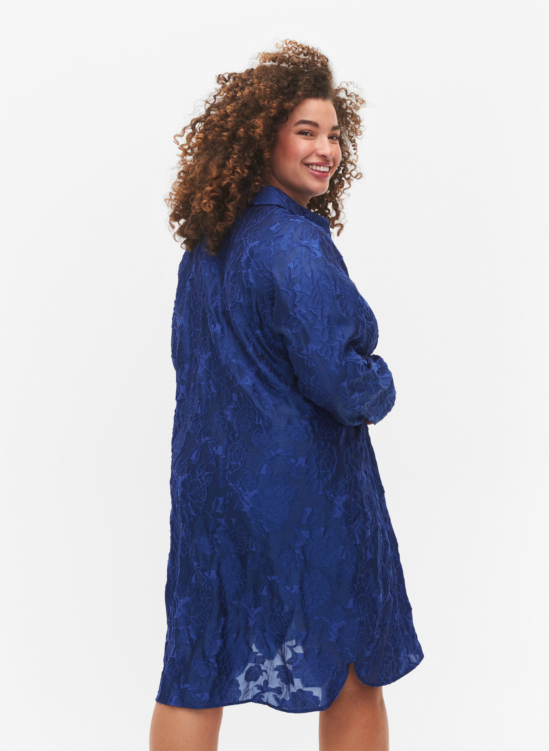 Zizzi Langes Jacquard-Hemd, Mazarine Blue, Model image number 1