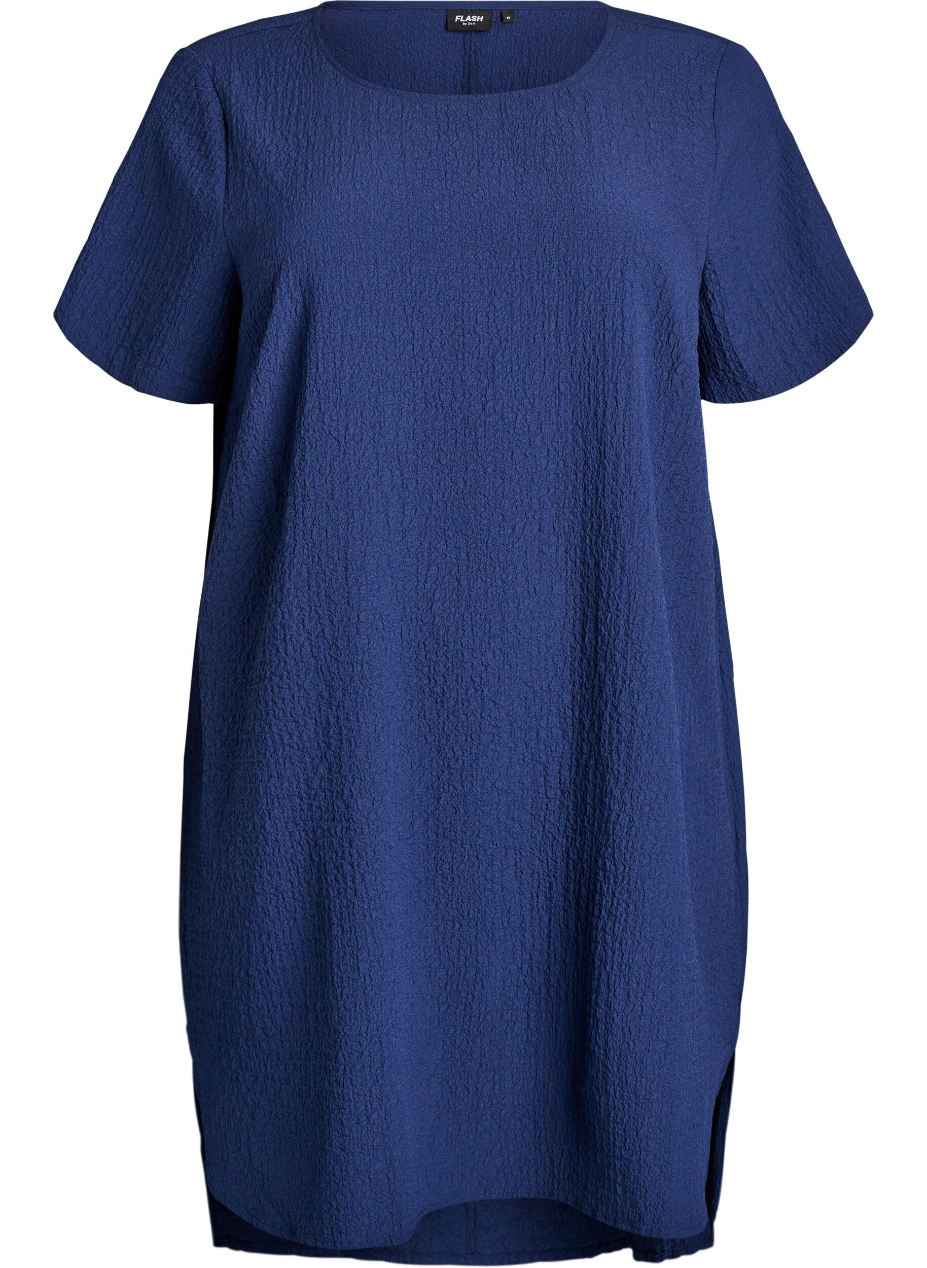 ZizziKurzes Kleid mit gecrinkelter Textur und kurzen &Auml;rmeln, Blau, Packshot image number 0