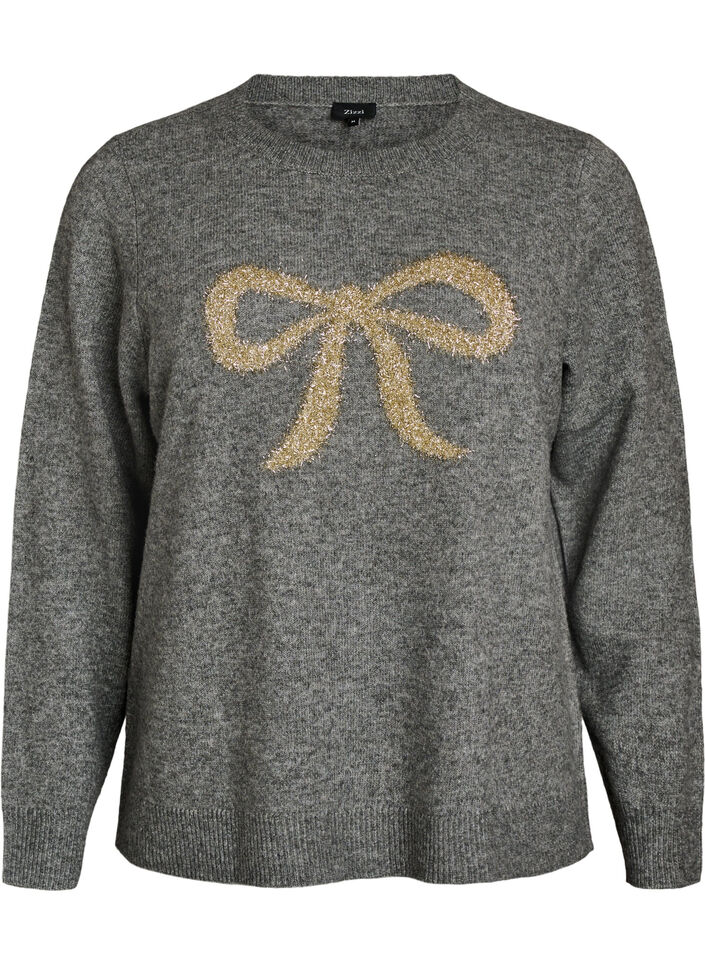 Pull avec n&oelig;ud &agrave; paillettes, Gris, Packshot image number 0