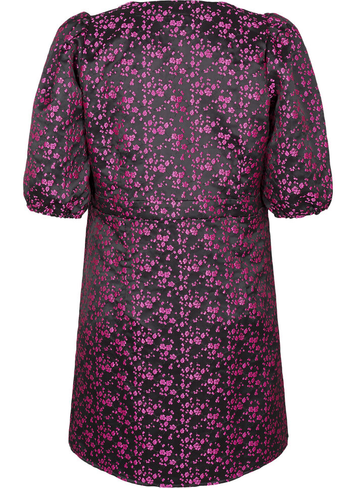 Robe mi-longue avec fleurs brodées, Black Pink Flower, Packshot image number 1