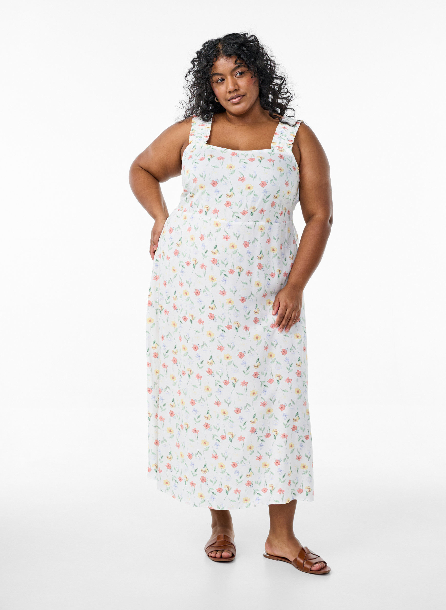 Sommerkleid mit breiten Tr&auml;gern, Wei&szlig;, Model