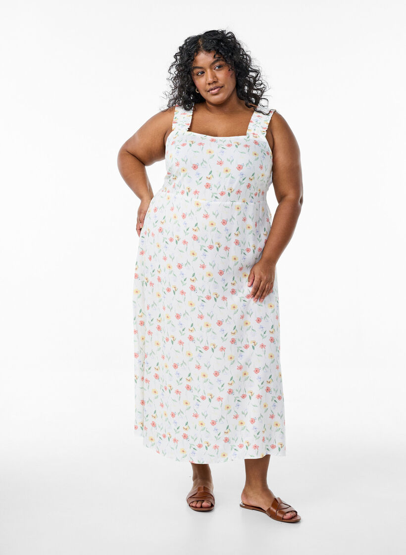 Sommerkleid mit breiten Tr&auml;gern, Wei&szlig;, Model image number 0