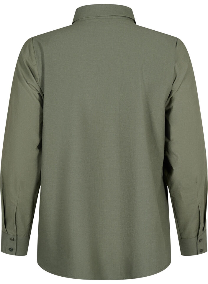 Baumwollhemd mit Lochstickerei, Thyme, Packshot image number 1