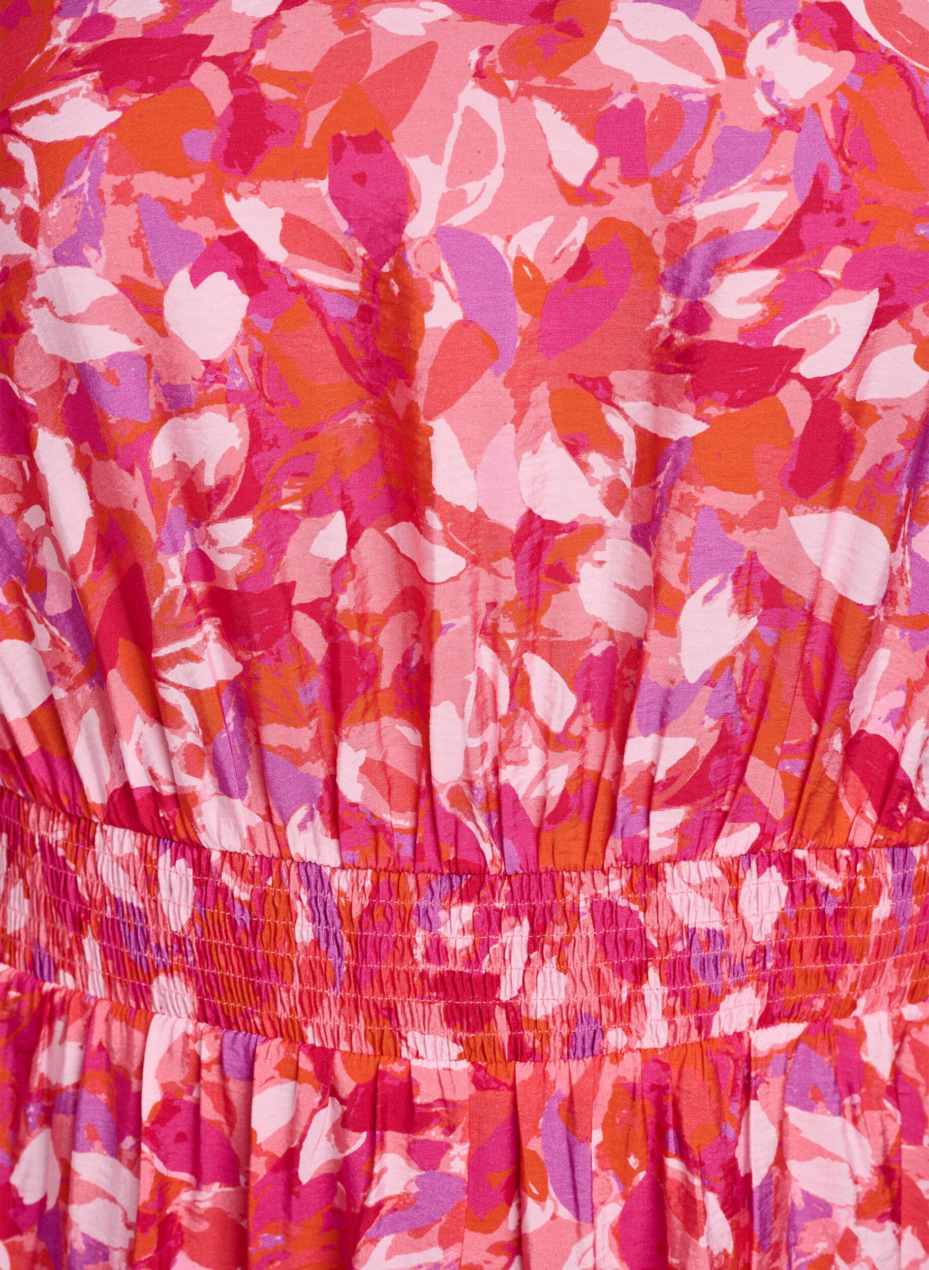 Zizzi Midikleid mit buntem Bl&auml;ttermuster, Pink, Packshot image number 2