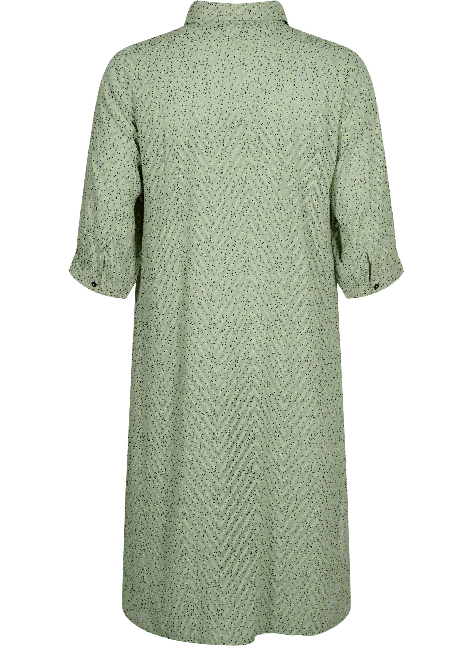Zizzi Robe chemise &agrave; pois avec manches 3/4 et fente, Seagrass Dot, Packshot image number 1