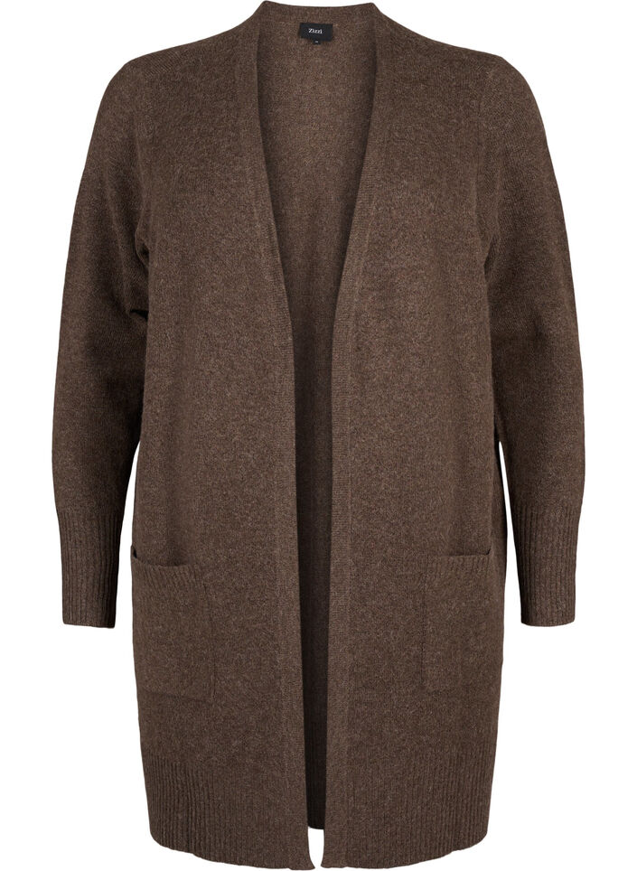 Strickjacke mit Rippenstrick und Taschen, Braun, Packshot image number 0