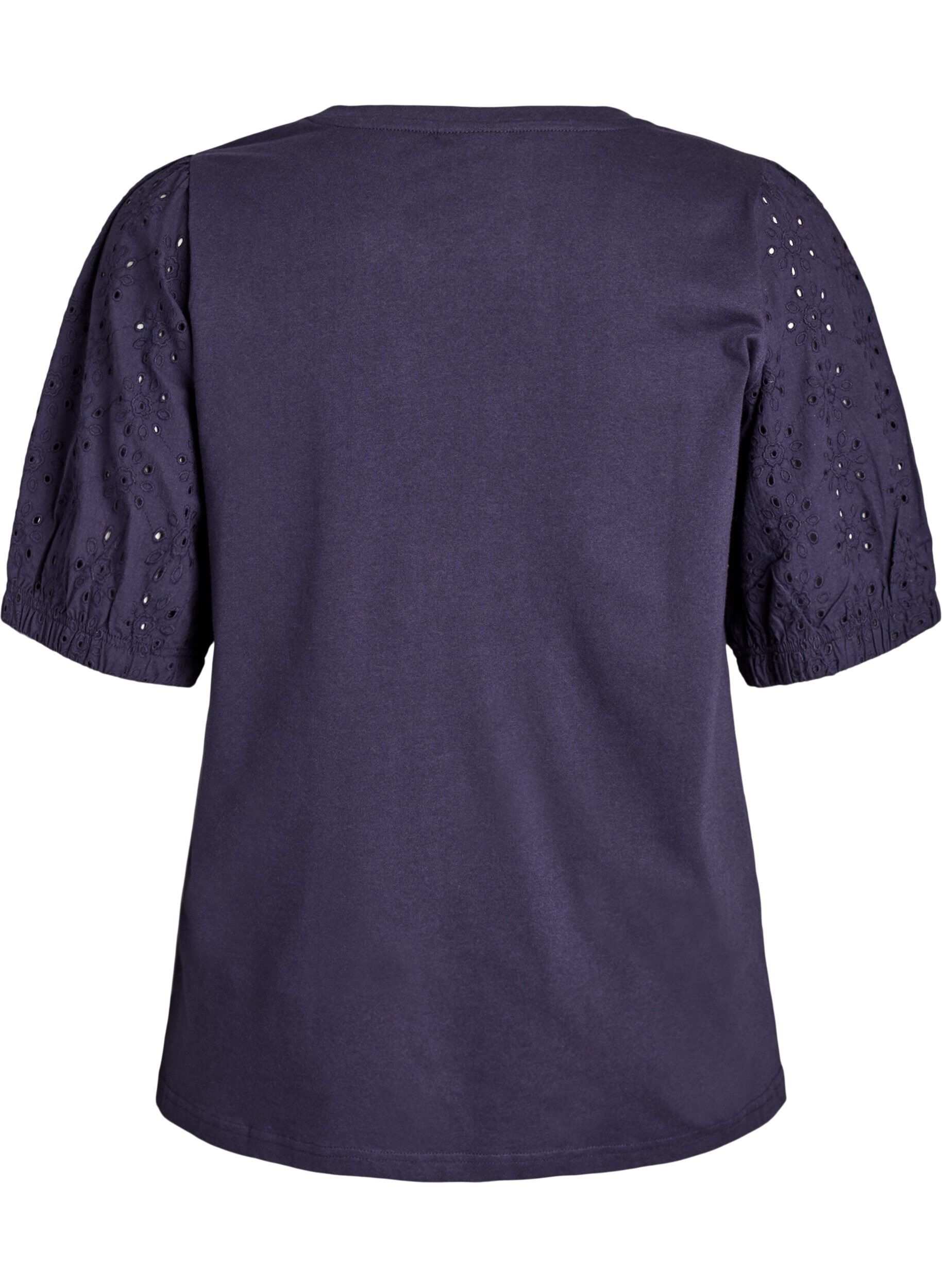 Zizzi T-shirt avec des manches en broderie anglaise, Bleu, Packshot image number 1