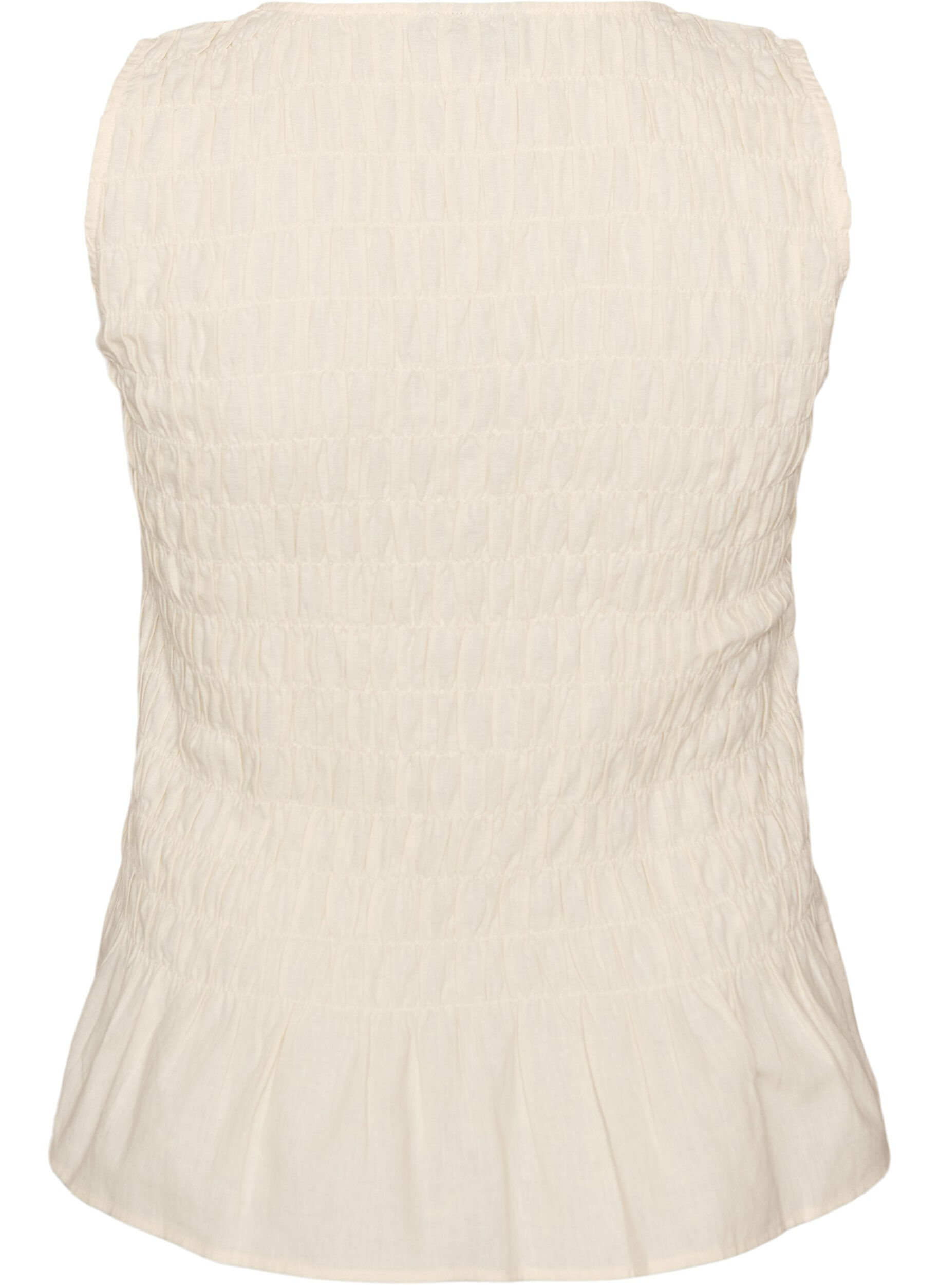 ZizziTop sans manches en coton et lin avec smocks, Vanille, Packshot image number 1