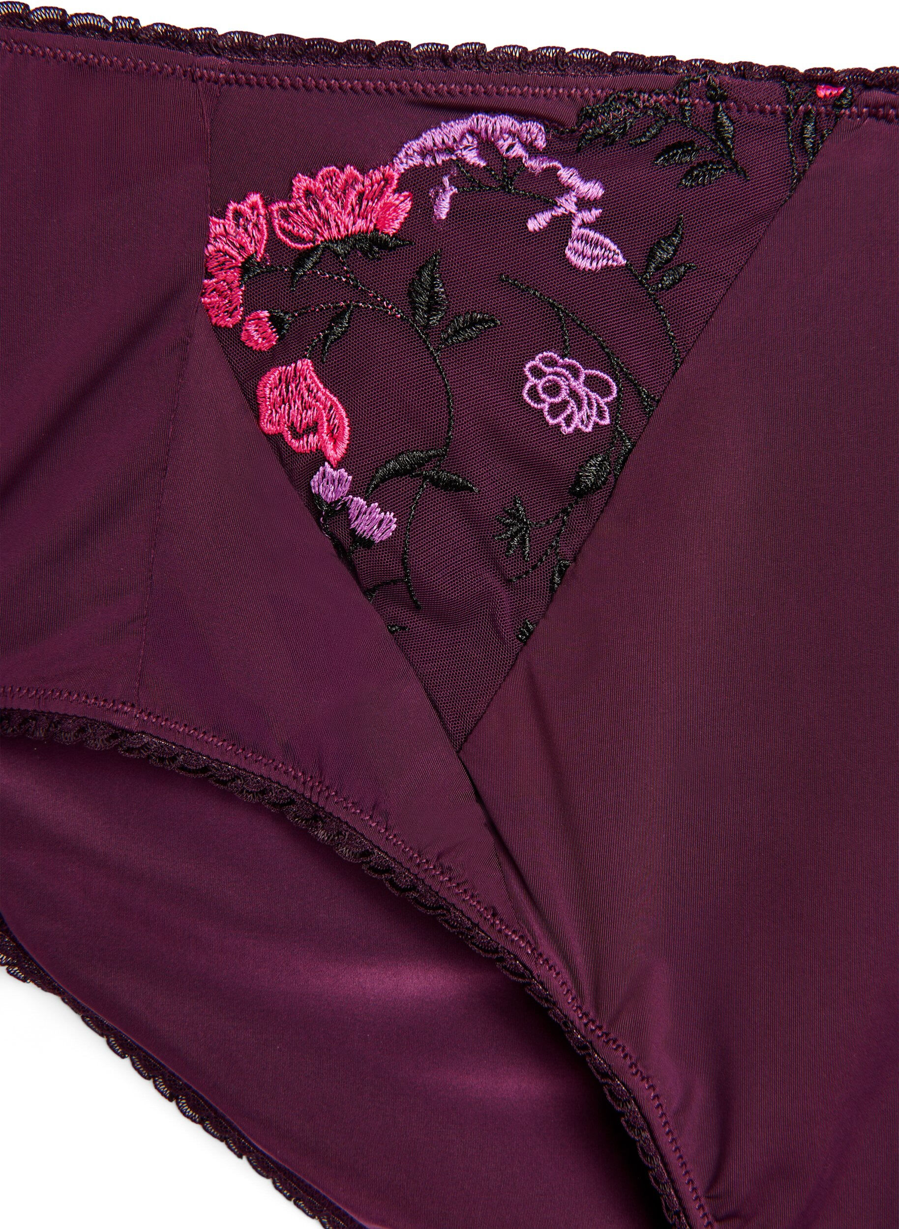 Zizzi Slip aus Mikrofaser mit Blumenstickerei, Lila, Packshot image number 2
