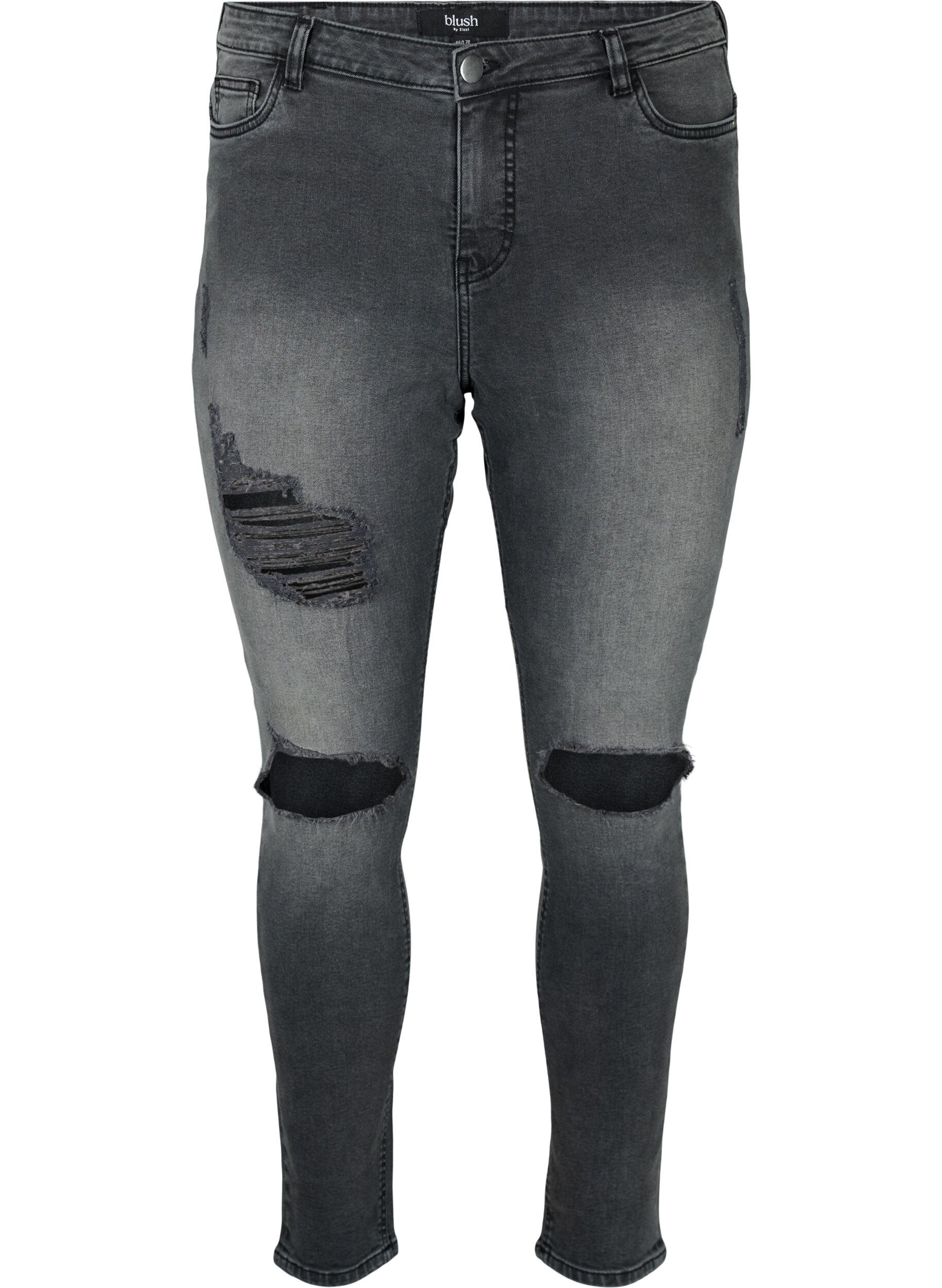 Zizzi Jeans moulants avec d&eacute;tails d'usure, Grey Denim, Packshot image number 0