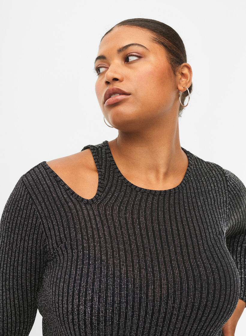 Langärmeliges Kleid mit Glitzerausschnitt, B.w. Silver Stripes, Model image number 2