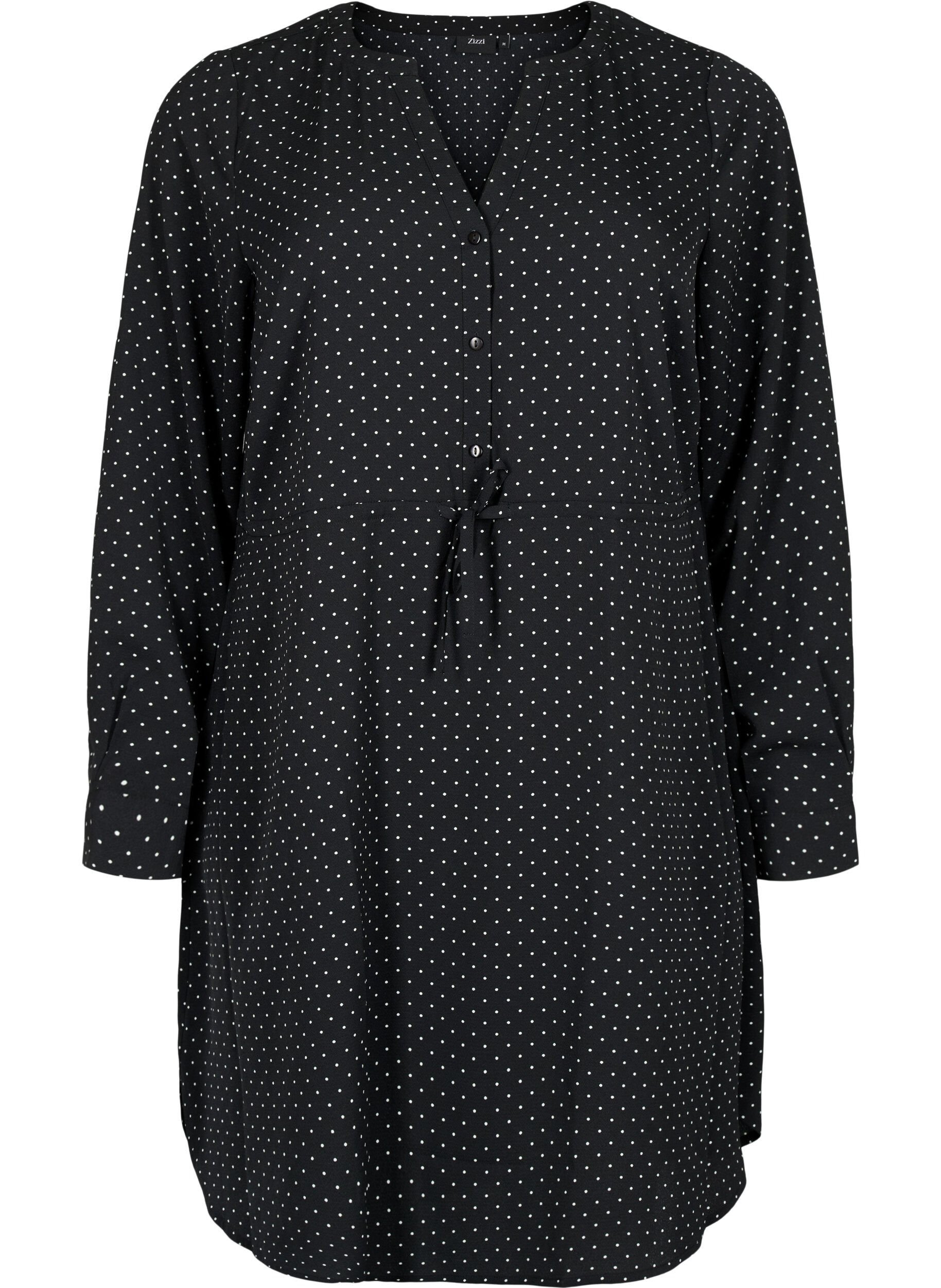 Zizzi Robe imprim&eacute;e avec cordon &agrave; la taille, Black Dot, Packshot image number 0