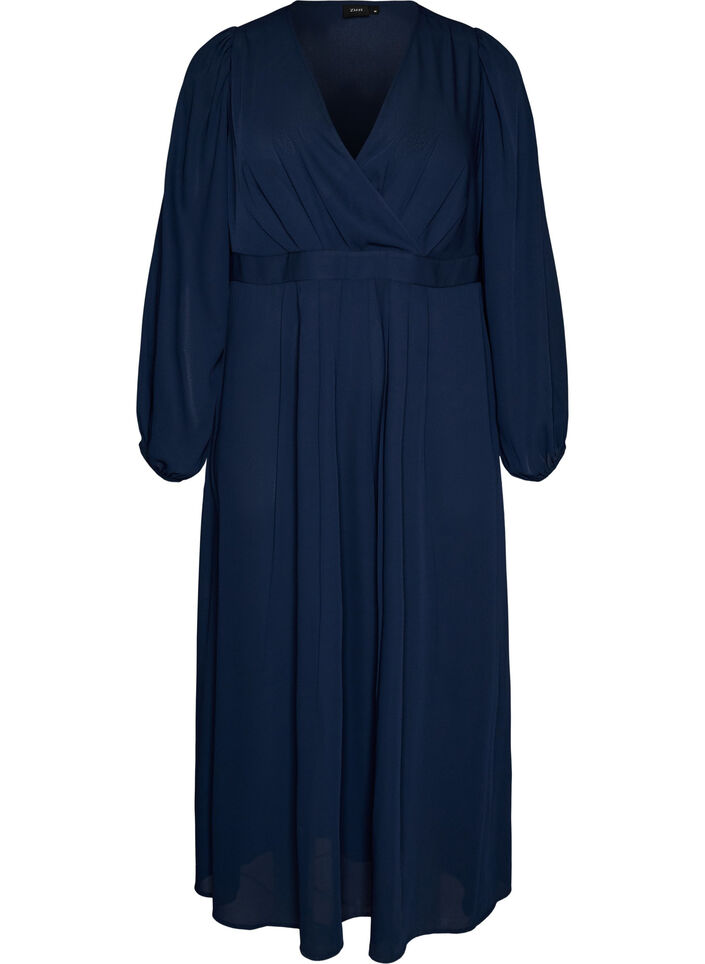 Robe maxi avec encolure cache-c&oelig;ur et manches longues, Bleu, Packshot image number 0