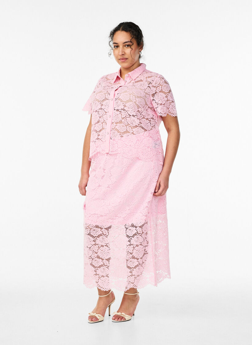 Midi-Spitzenrock mit elastischem Bund, Rot, Model