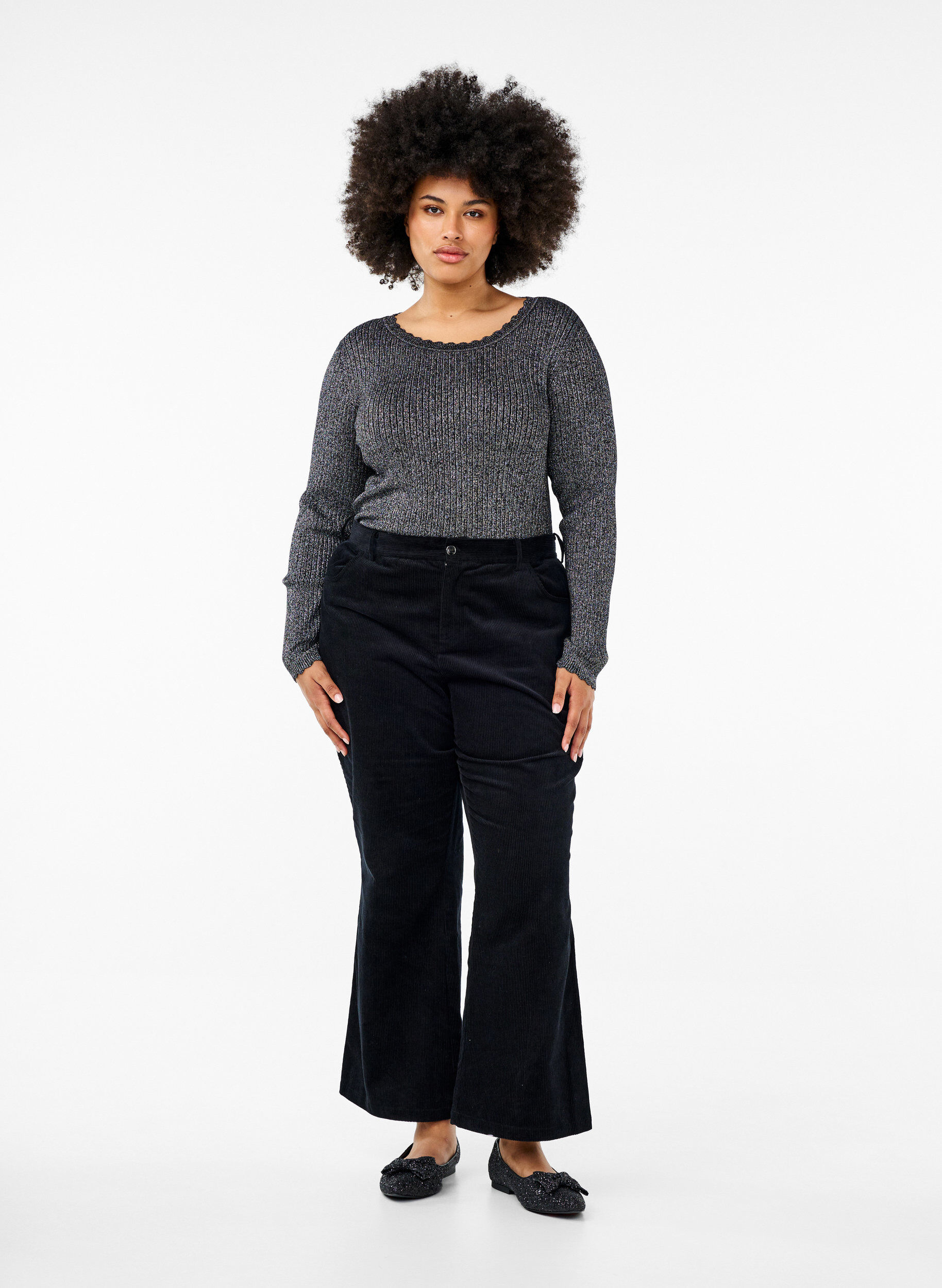Zizzi Eng anliegende Strickbluse mit Glitzerfaden, Schwarz, Model image number 1