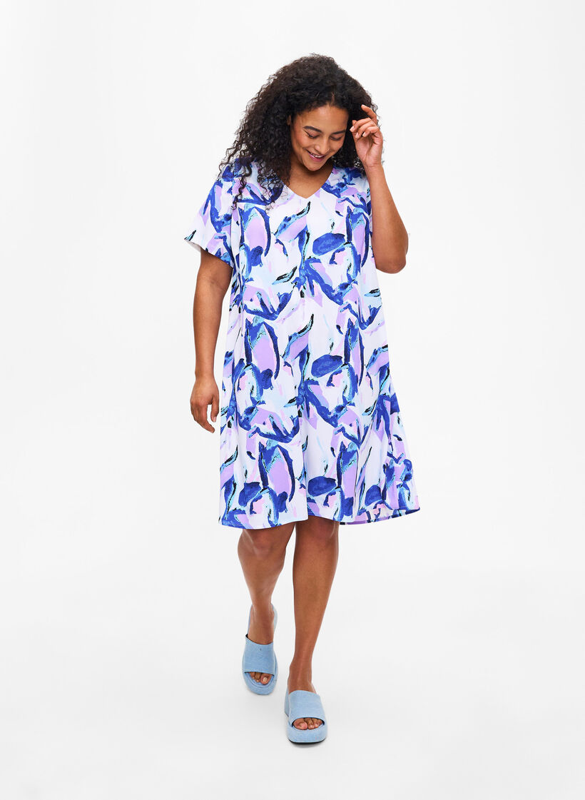 Robe FLASH à col en V avec imprimé, Snow White Flower, Model image number 2