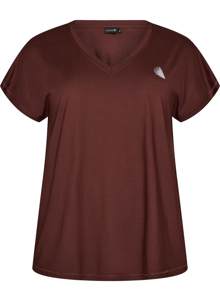 Lockeres Trainings-T-Shirt mit V-Ausschnitt, Braun, Packshot image number 0