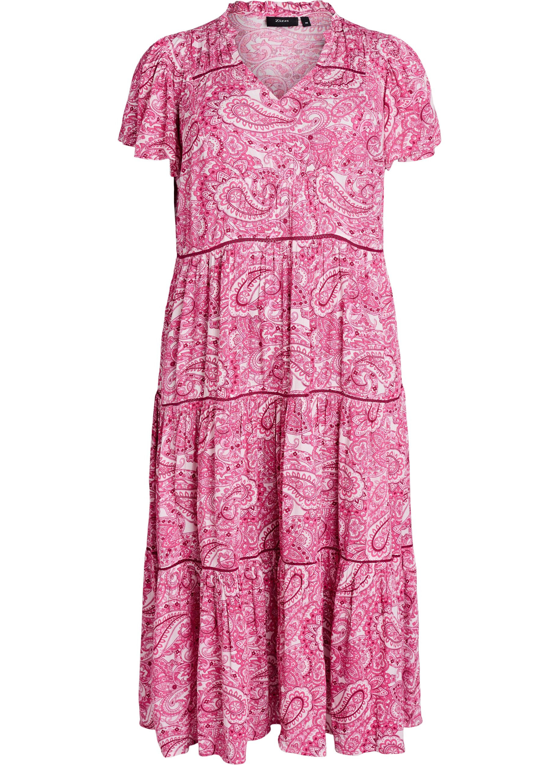 Zizzi Gemustertes Midikleid aus Viskose, Pink, Packshot image number 0