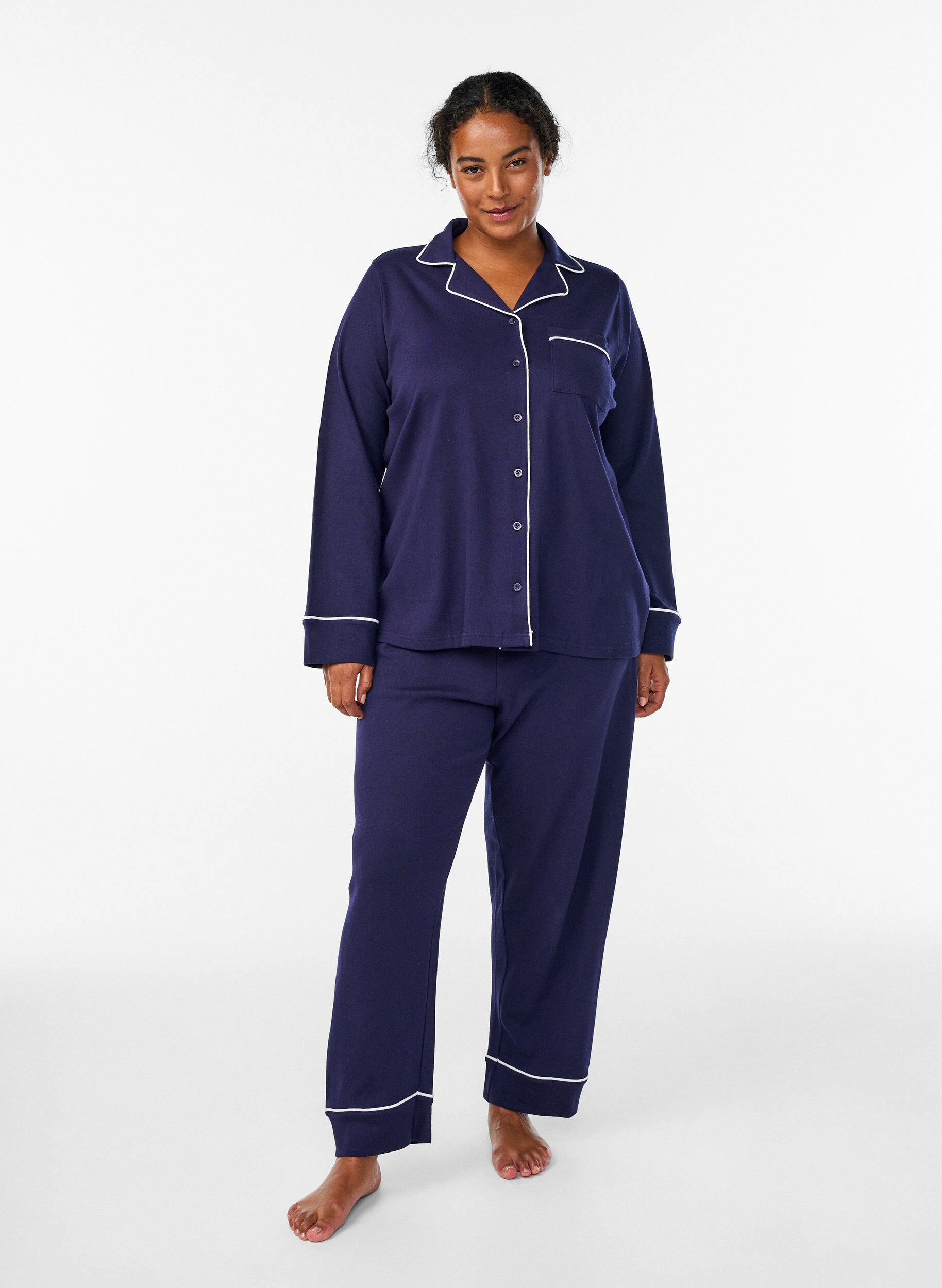 Zizzi Pyjamahemd aus Baumwolle mit Brusttasche, Blau, Model image number 1