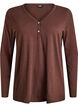 T-shirt &agrave; manches longues avec col V et boutons, Marron, Packshot image number 0