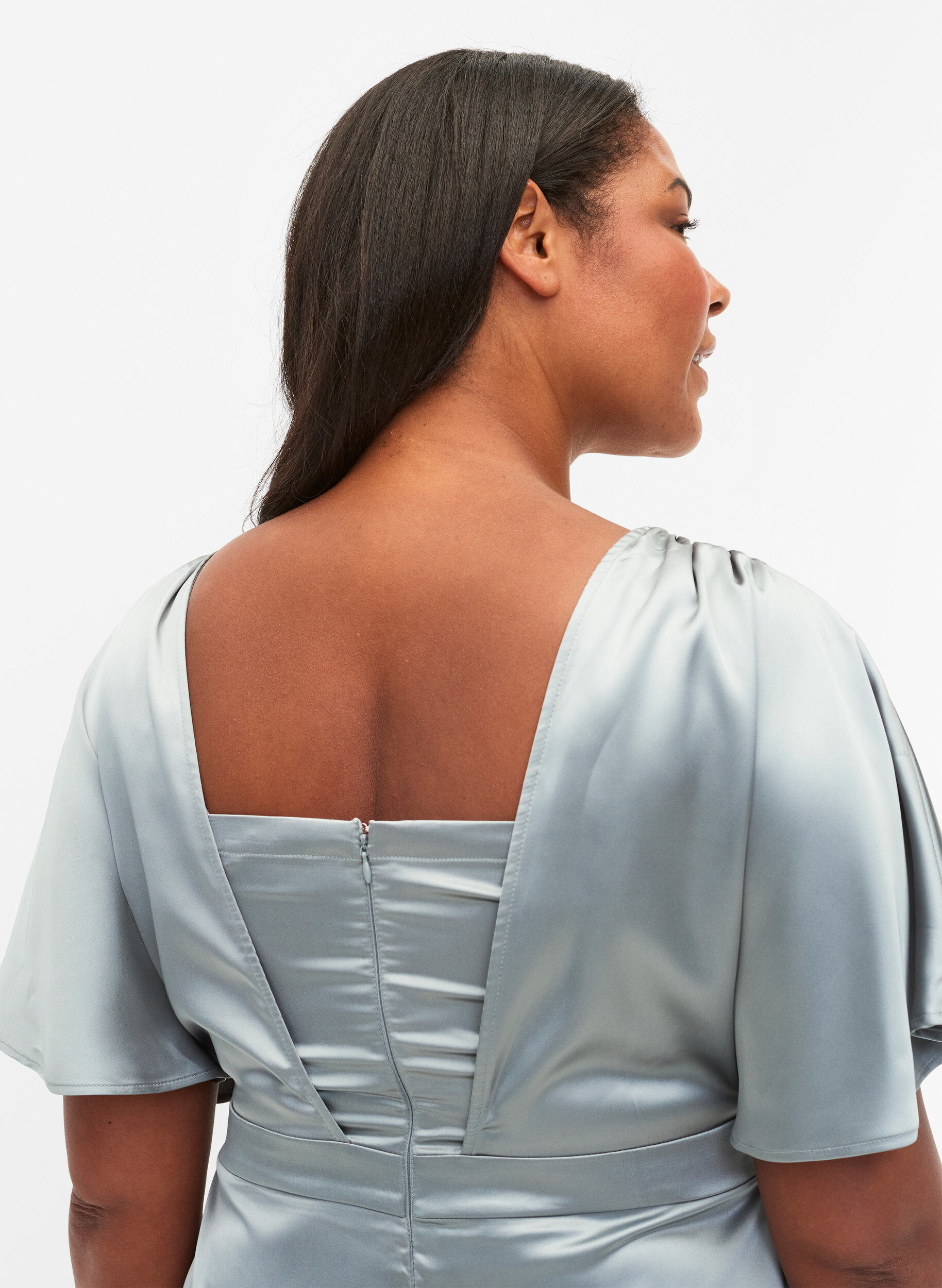 Zizzi Maxikleid mit Wickeloptik und kurzen &Auml;rmeln, Silver Blue, Model image number 2