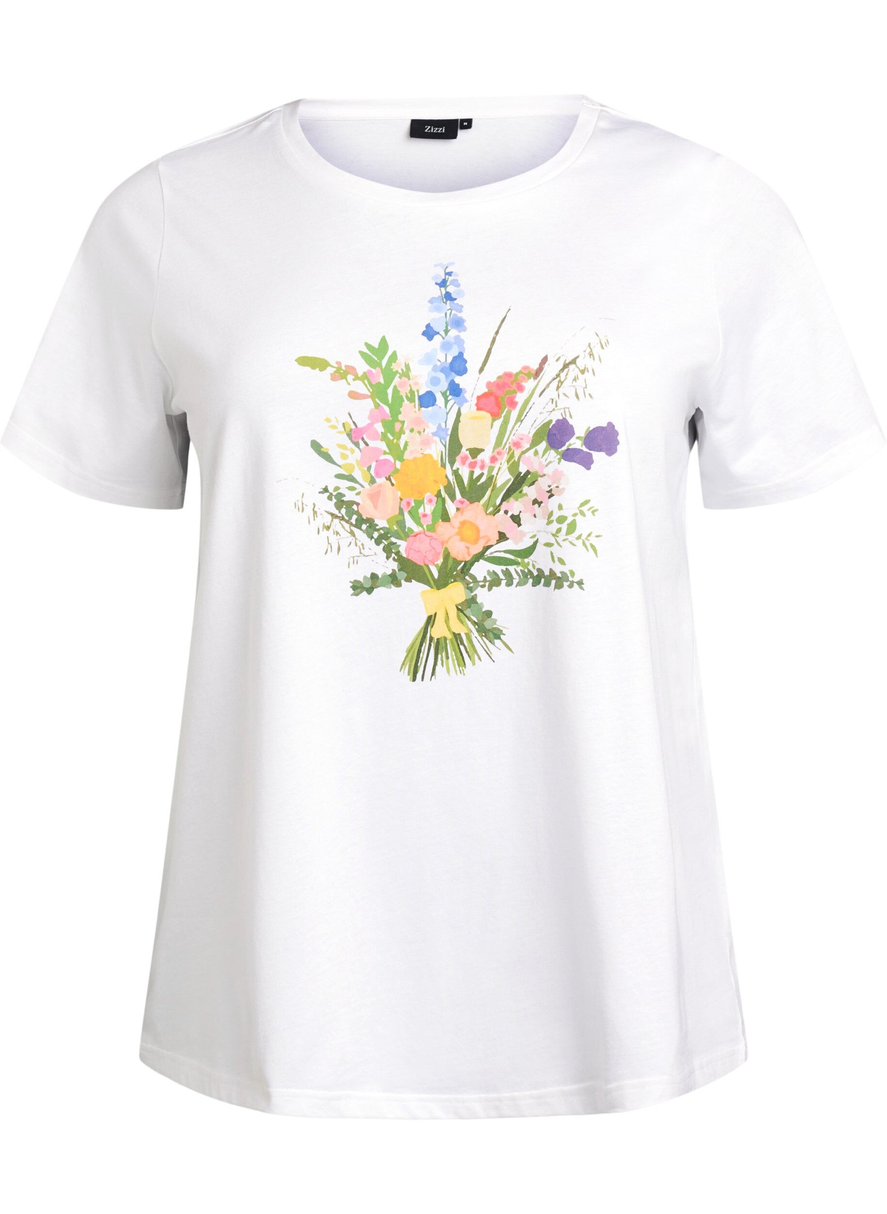 Zizzi T-Shirt aus Bio-Baumwolle mit floralem Print, B. White w. Flower, Packshot image number 0
