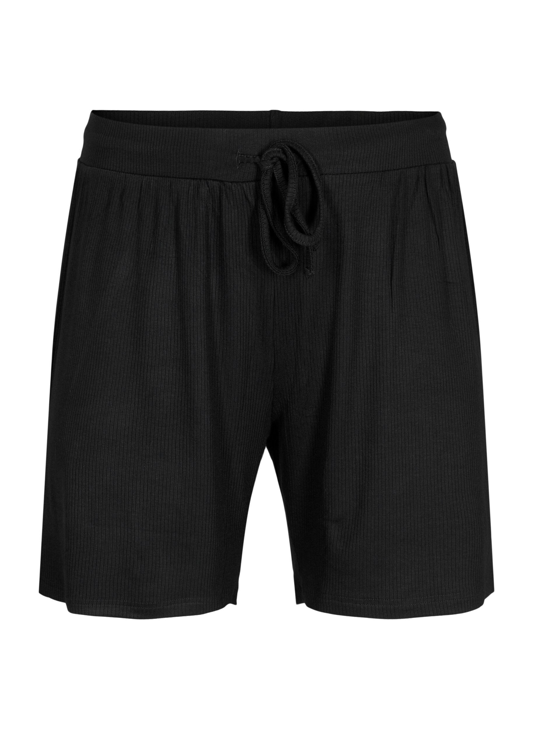 Zizzi Lockere Shorts aus Viskose mit Ripp, Black, Packshot image number 0