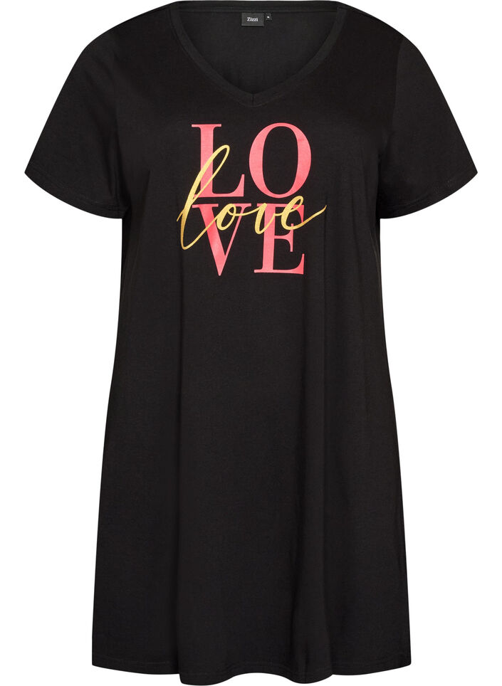 Chemise de nuit en coton biologique et &agrave; col en V, Noir, Packshot image number 0