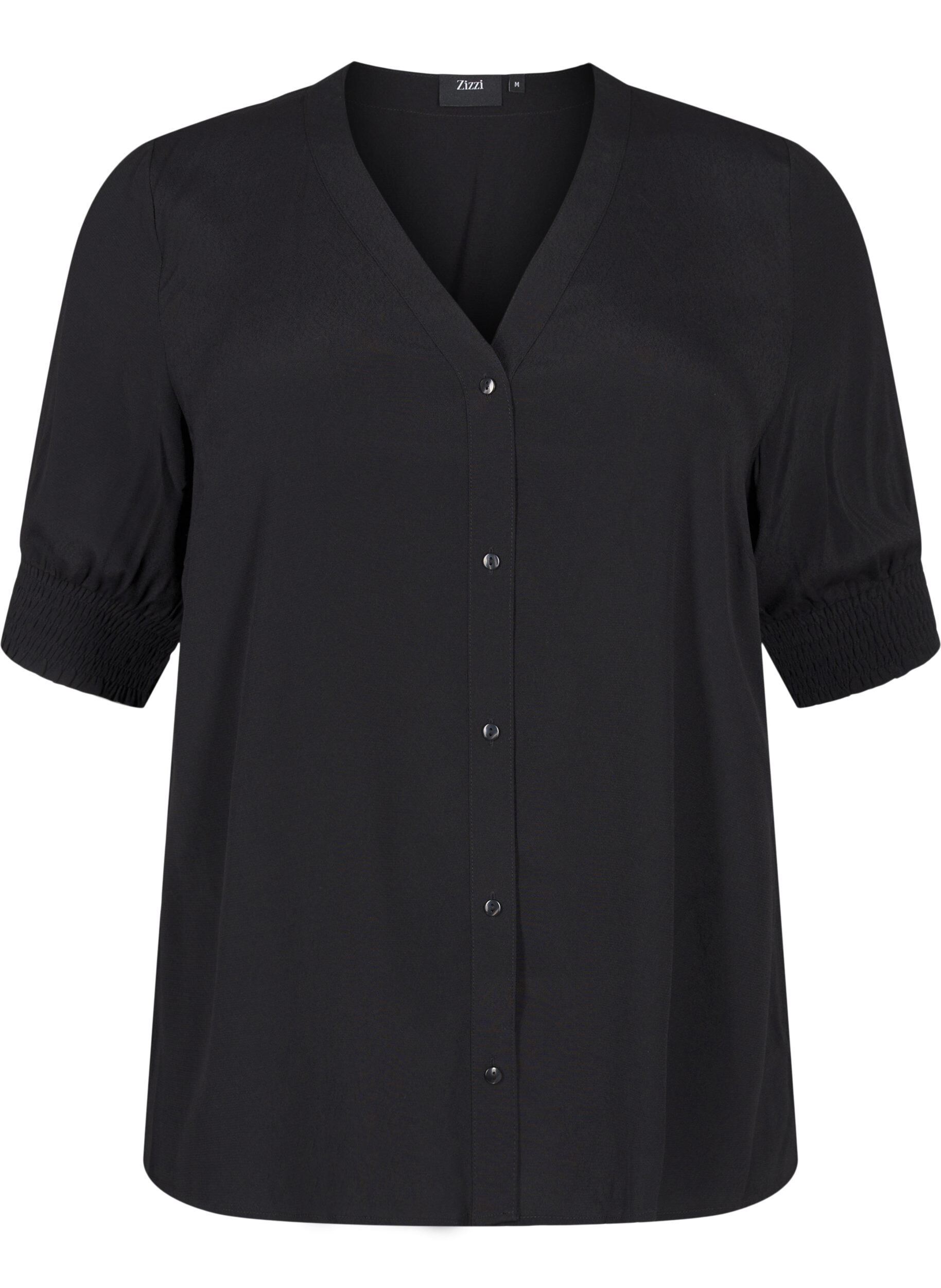 Zizzi Kurz&auml;rmelige Bluse aus Viskose, Schwarz, Packshot image number 0
