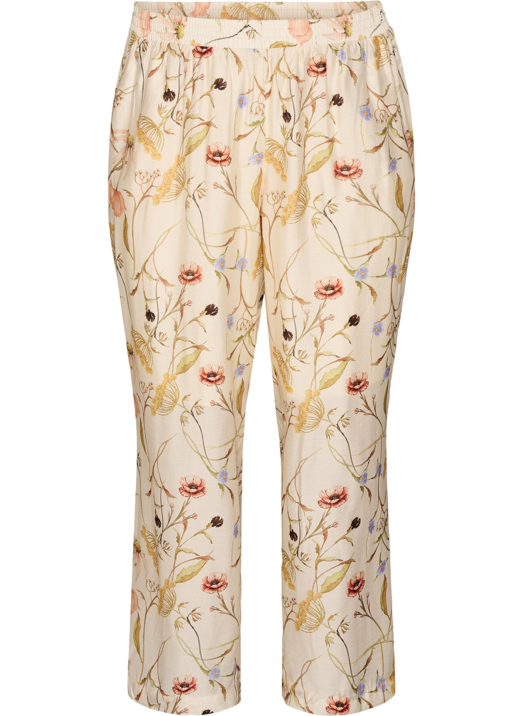 Pantalon taille haute en viscose &agrave; imprim&eacute; floral